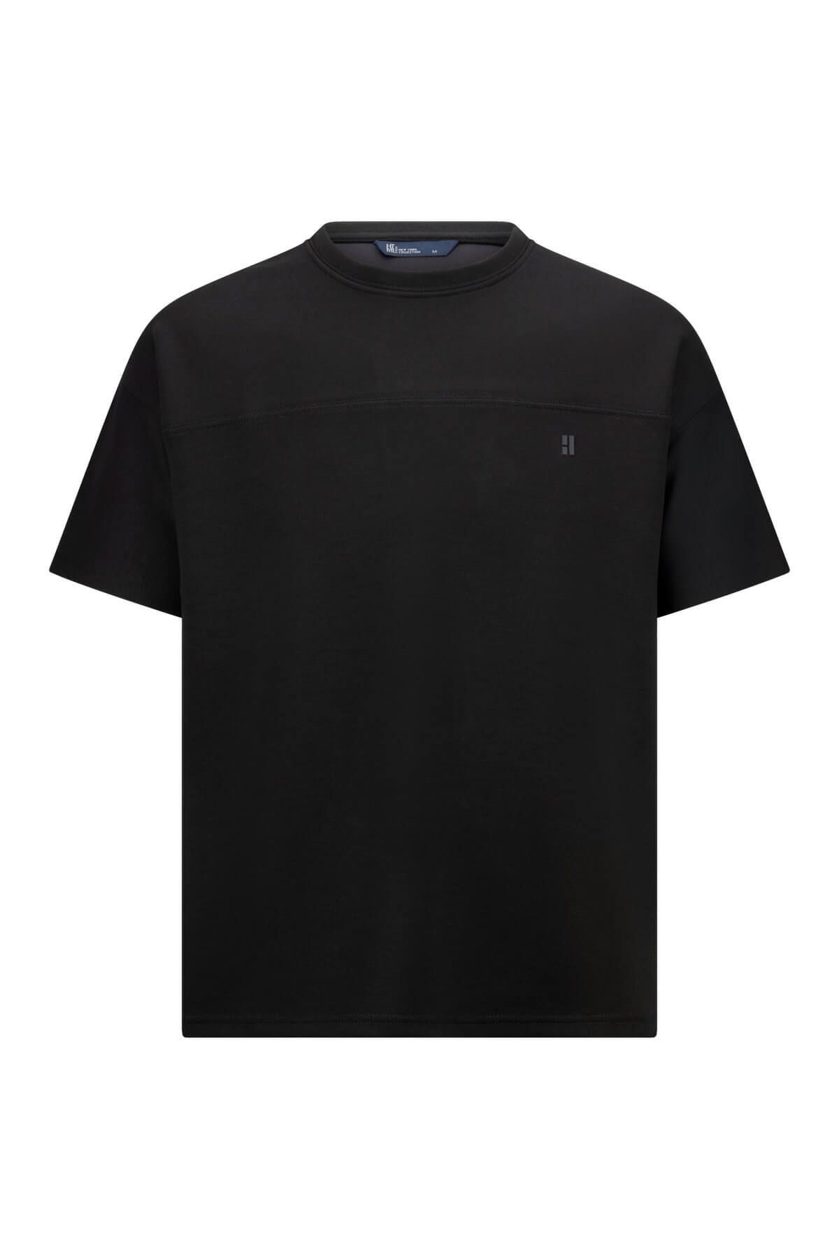 Hatemoğlu Siyah Regular Fit Bisiklet Yaka Oversize Tişört