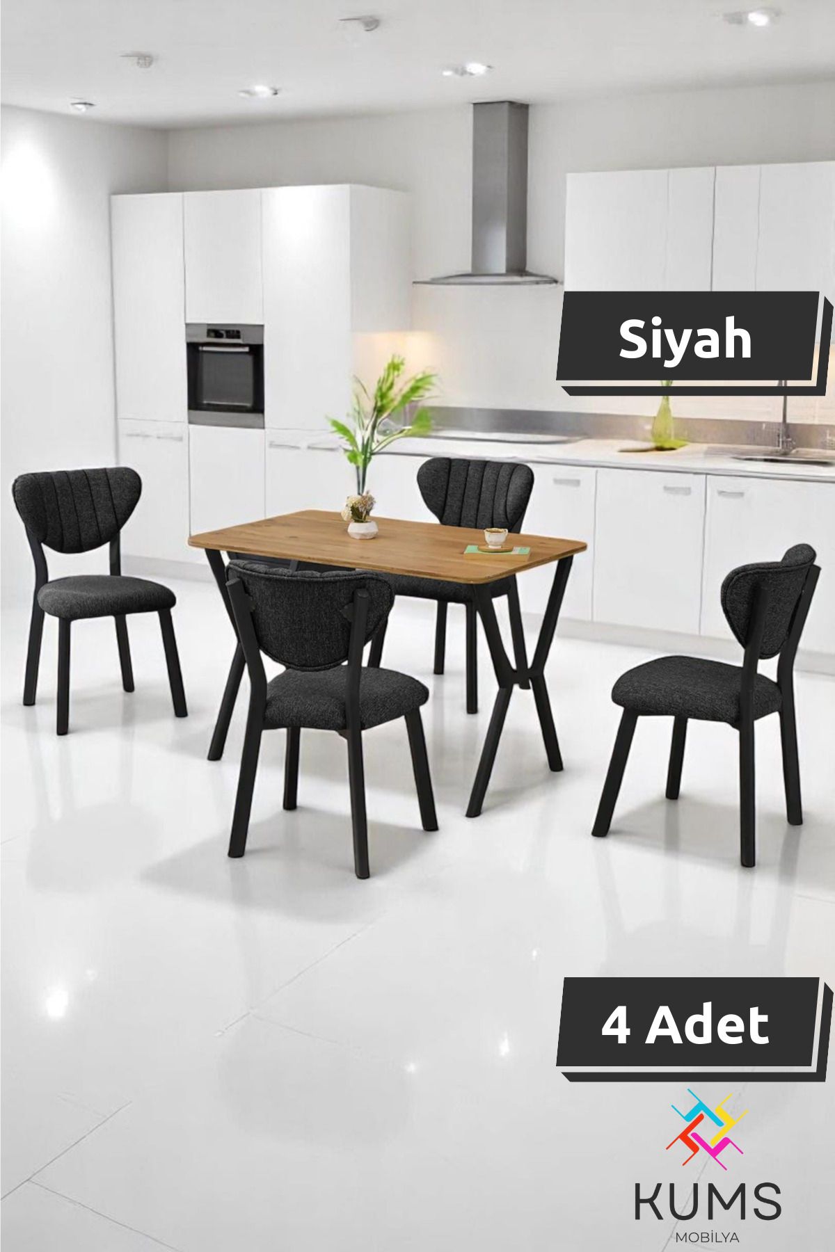 KUMS Elma Masa Sandalye Takımı – 4 Kişilik, Sabit Masa, Modern Çam Desen