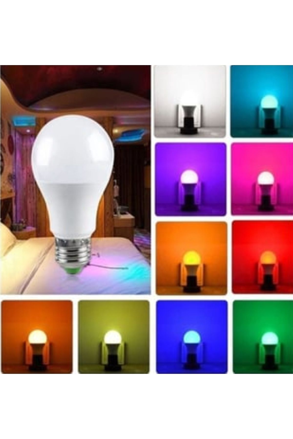 VtnPlus Uzaktan Kumandalı Renk Değiştiren Ampul Rgb 9w Beyaz Dahil 16 Renkli
