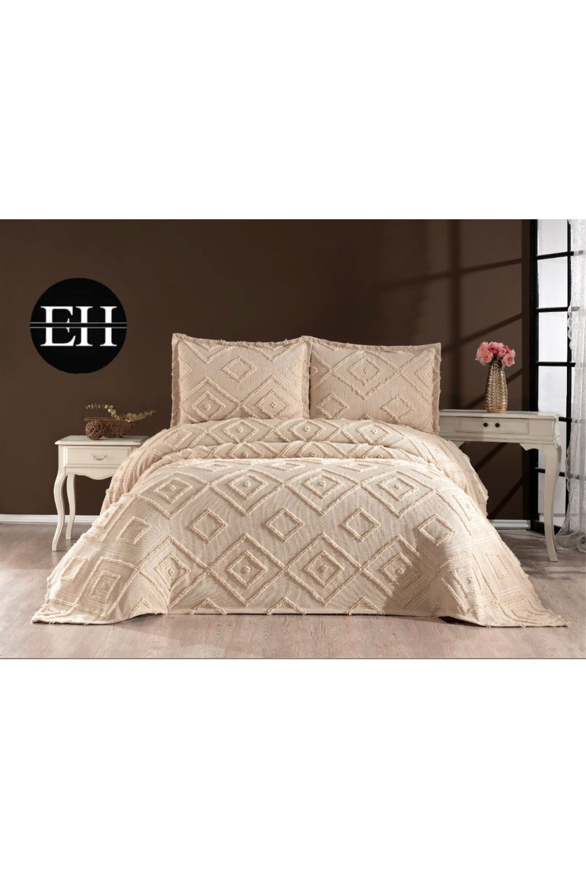 Elvira Home Collection Eh Çİft Kişilik 3 Parça İskandinav Yatak Örtüsü Seti-Yatak Örtüsü Takımı-Pike Takımı Günlük Çeyizlik