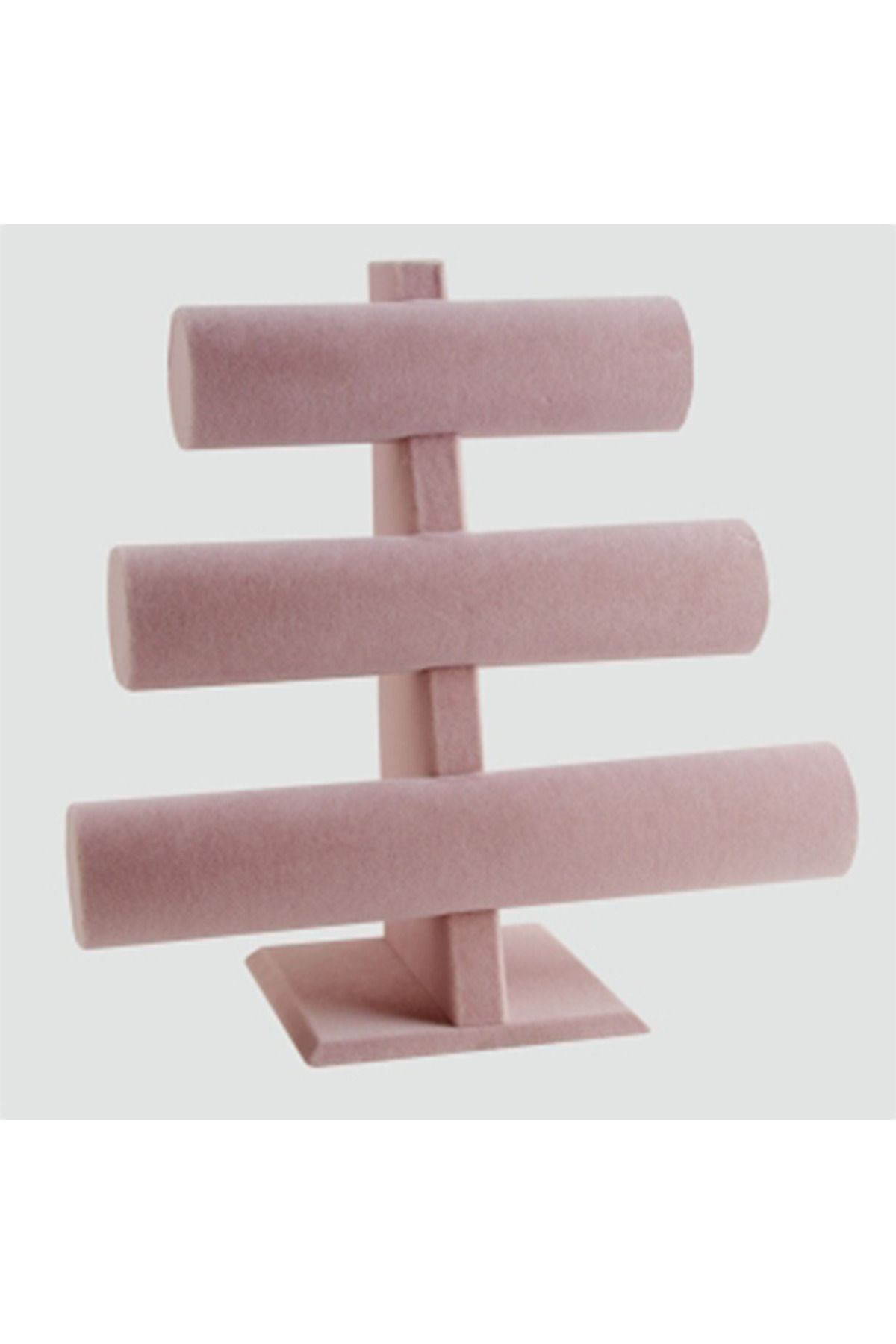 MeGass Dekor Bileklik Saat Sergileme Standı Süet Kumaş Pembe Renk Üçlü Kademeli 30/26 cm