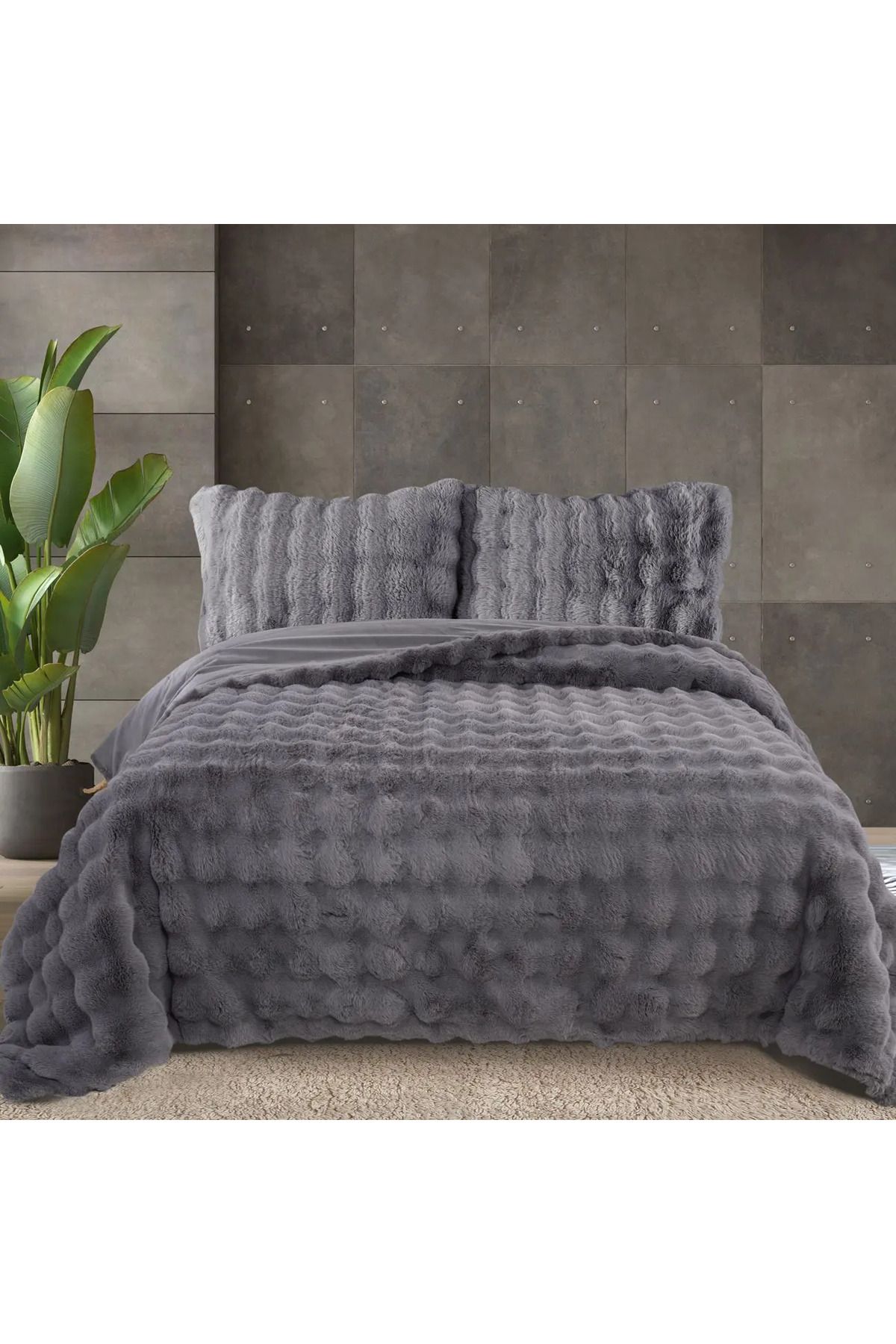 ELLE HOME Rabbit Çift Kişilik Yatak Örtüsü - Gri