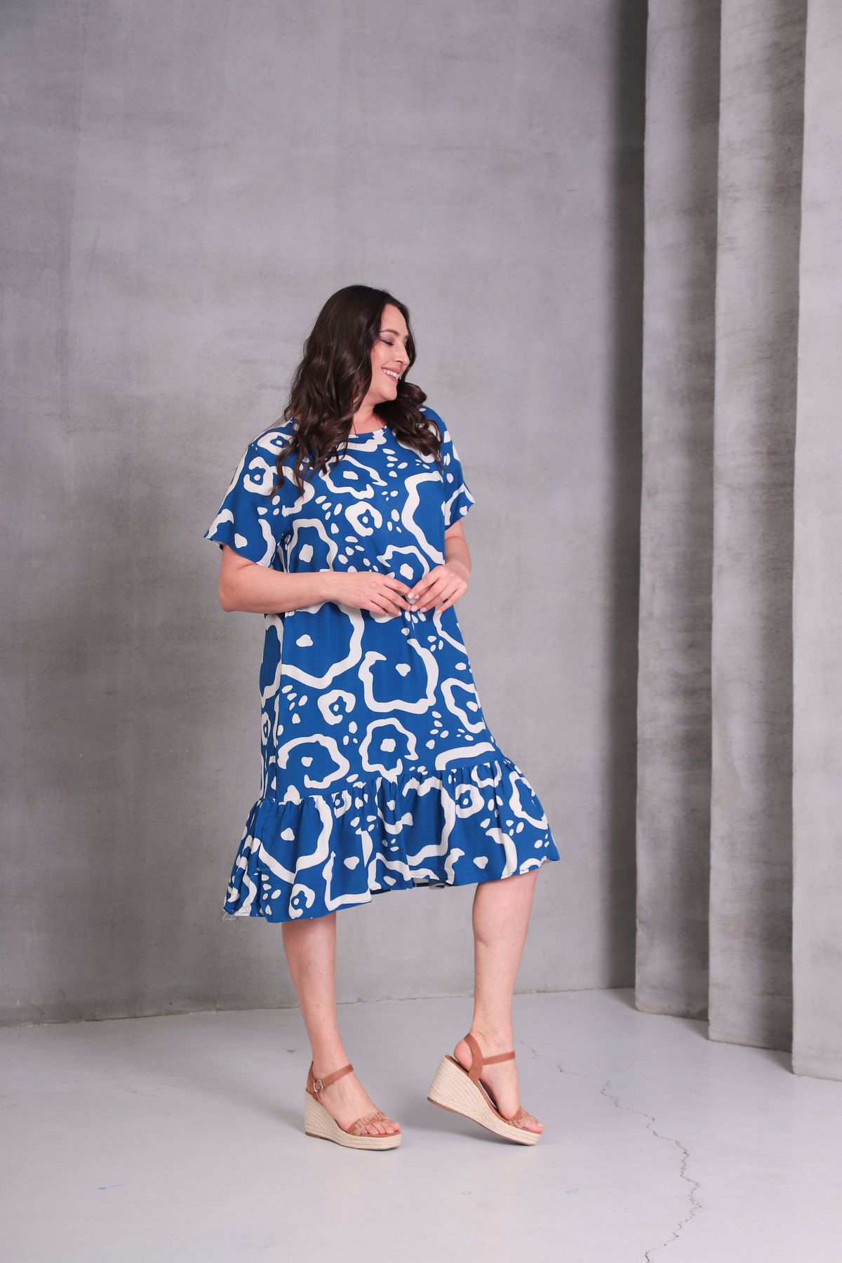 Şans-Women's Plus Size Saks, Crew Neck, Short Sleeve Print Pocket Dress 65N38975 3