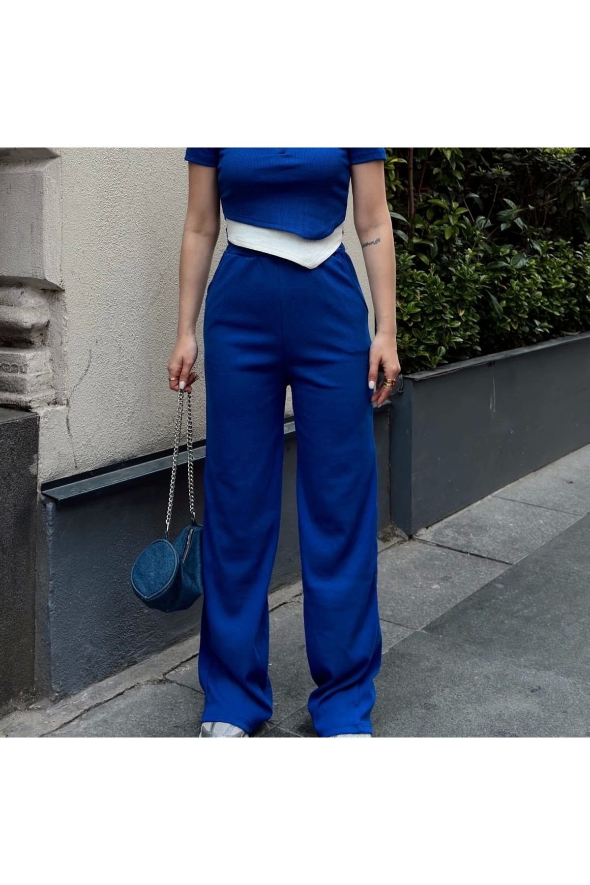 BYB MODA TASARIM Düğme yakalı saks alt üst takım s3943