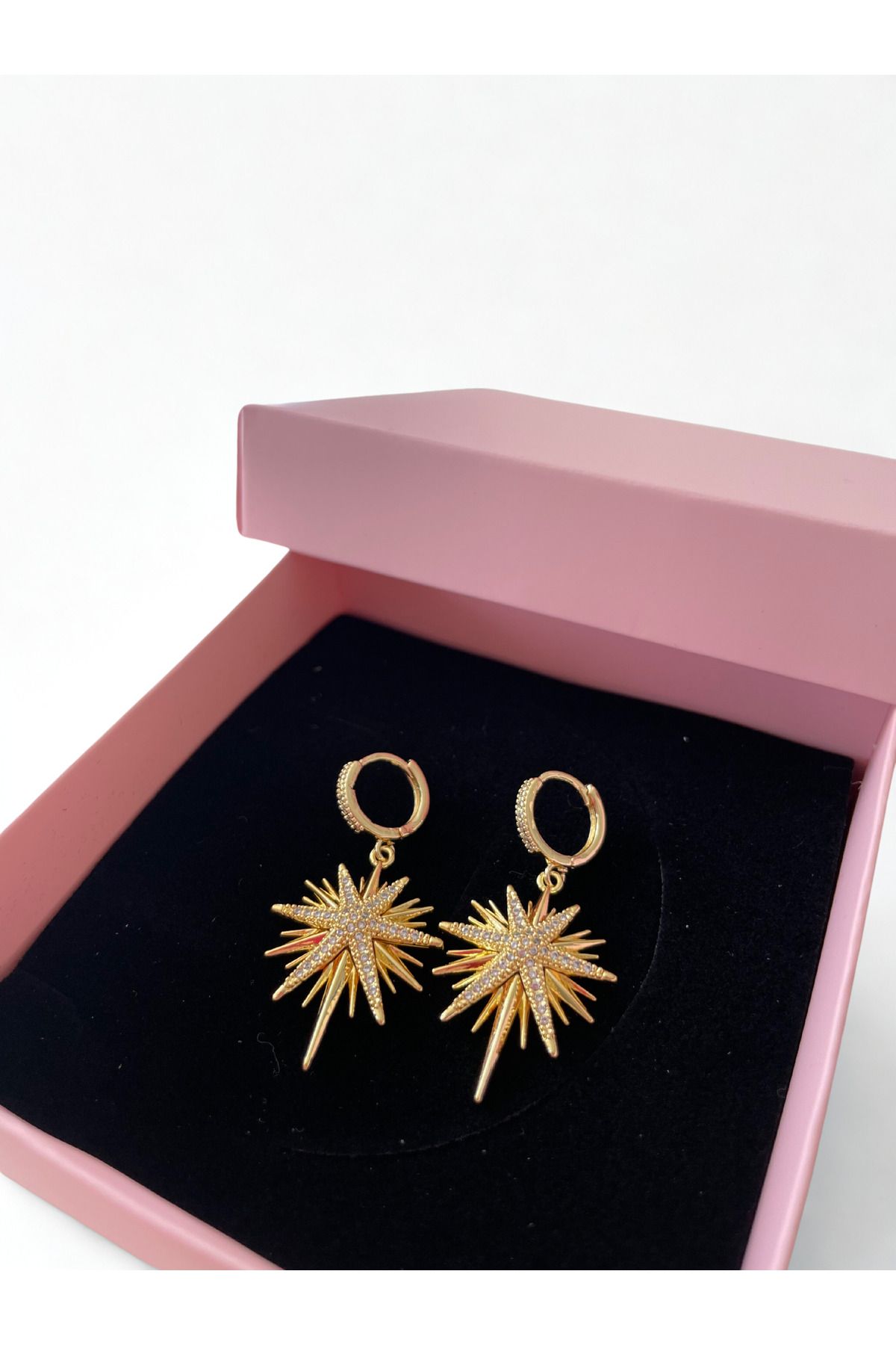 Ela accessories Zirkon Taşlı Kuzey Yıldızı Model Gold Çelik Küpe