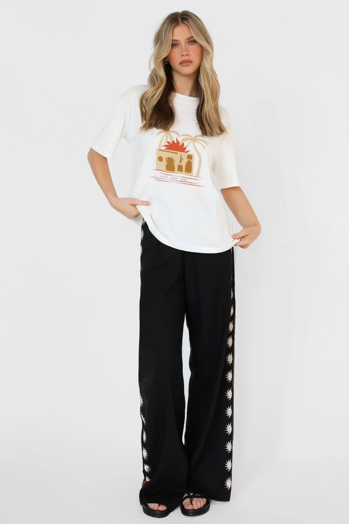 GIA - ART Kadın Bohem Stil Akdeniz Temalı Oversize Kadın Tişört