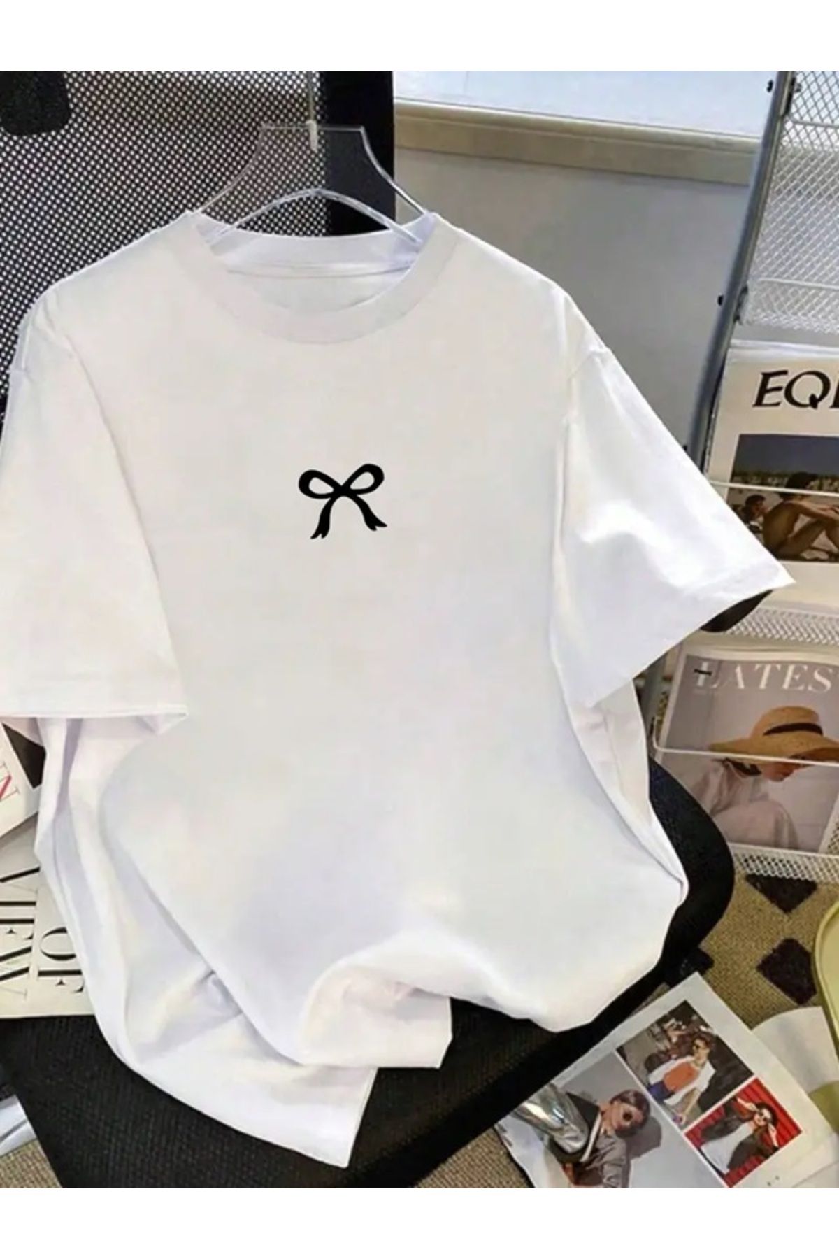 Touz Moda Ribbon Baskılı Unisex Oversize T-shirt
