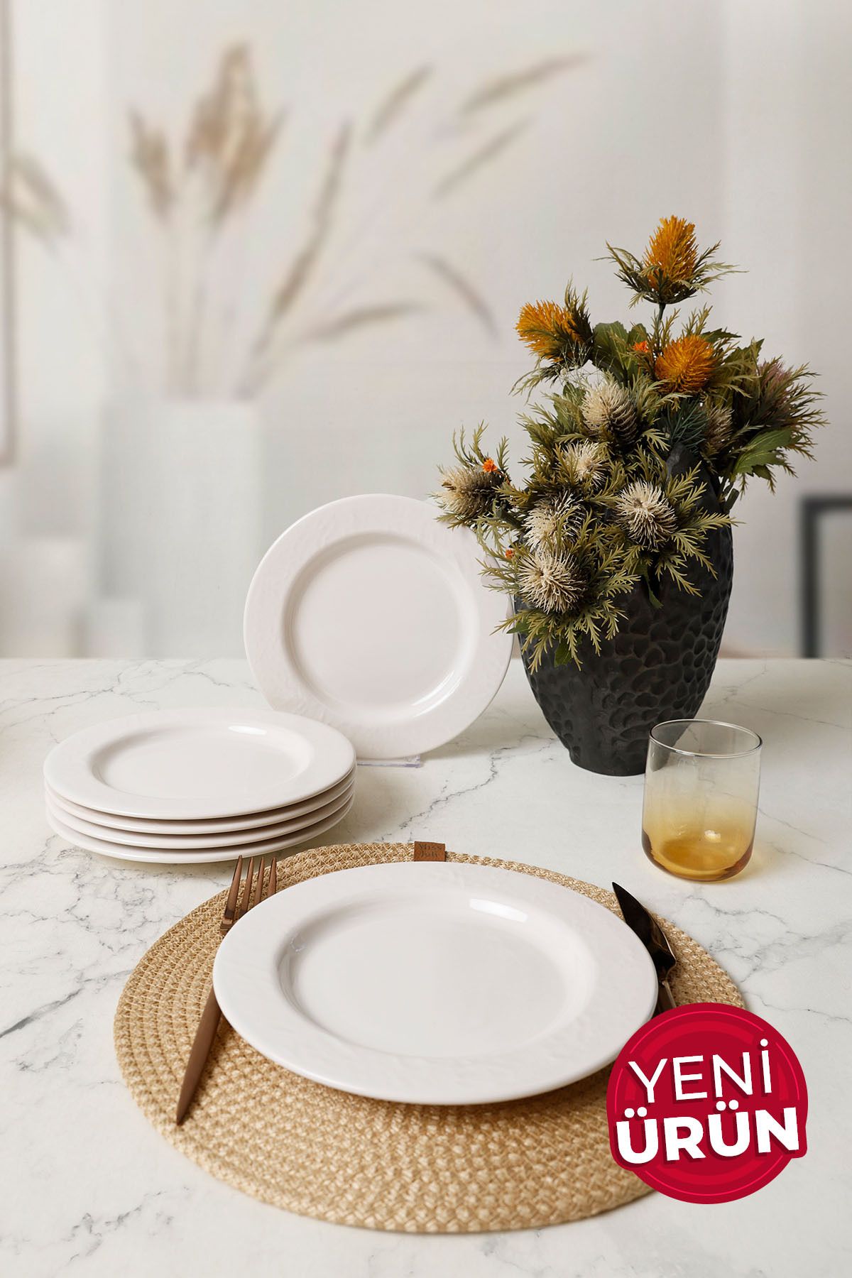 Keramika Beyaz İyonya Pasta Tabağı 22 Cm 6 Adet 006