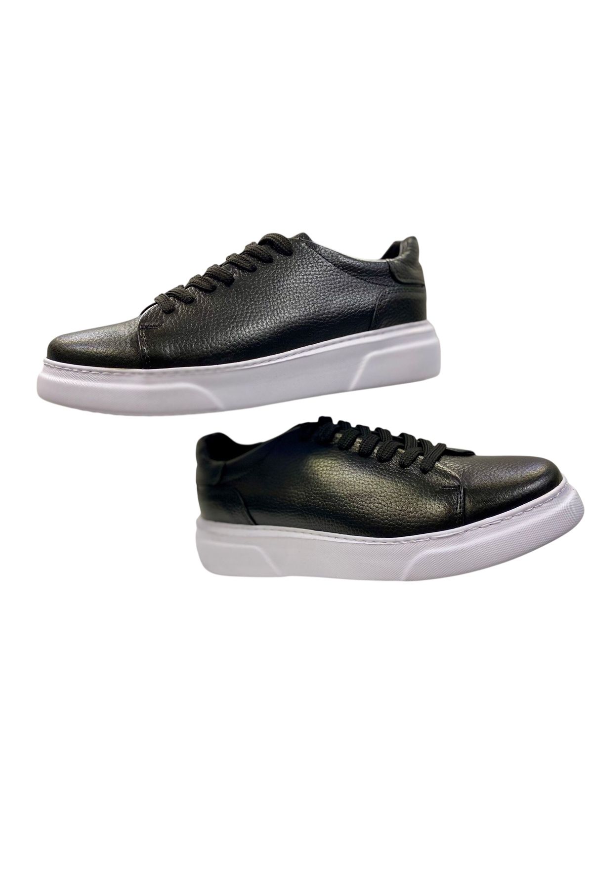 SULA ERKEK BAĞCIKLI SNEAKERS BASKILI DERİ SİYAH İÇİ DERİ DİKİŞLİ POLİ TABAN