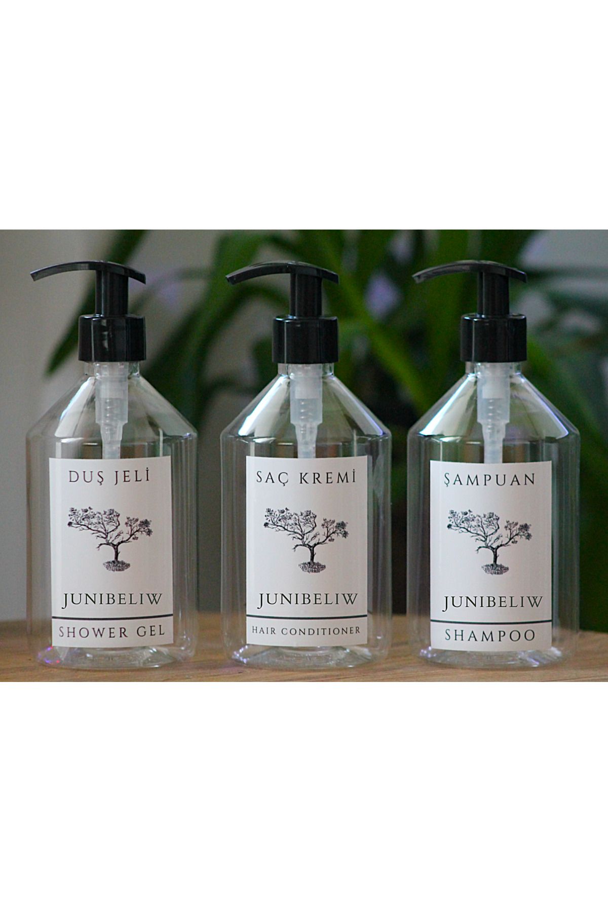 junibeliw 3lü Set Şeffaf Plastik Şişe BOŞ Saç Kremi Duş Jeli Şampuan Şişesi 3x500ml