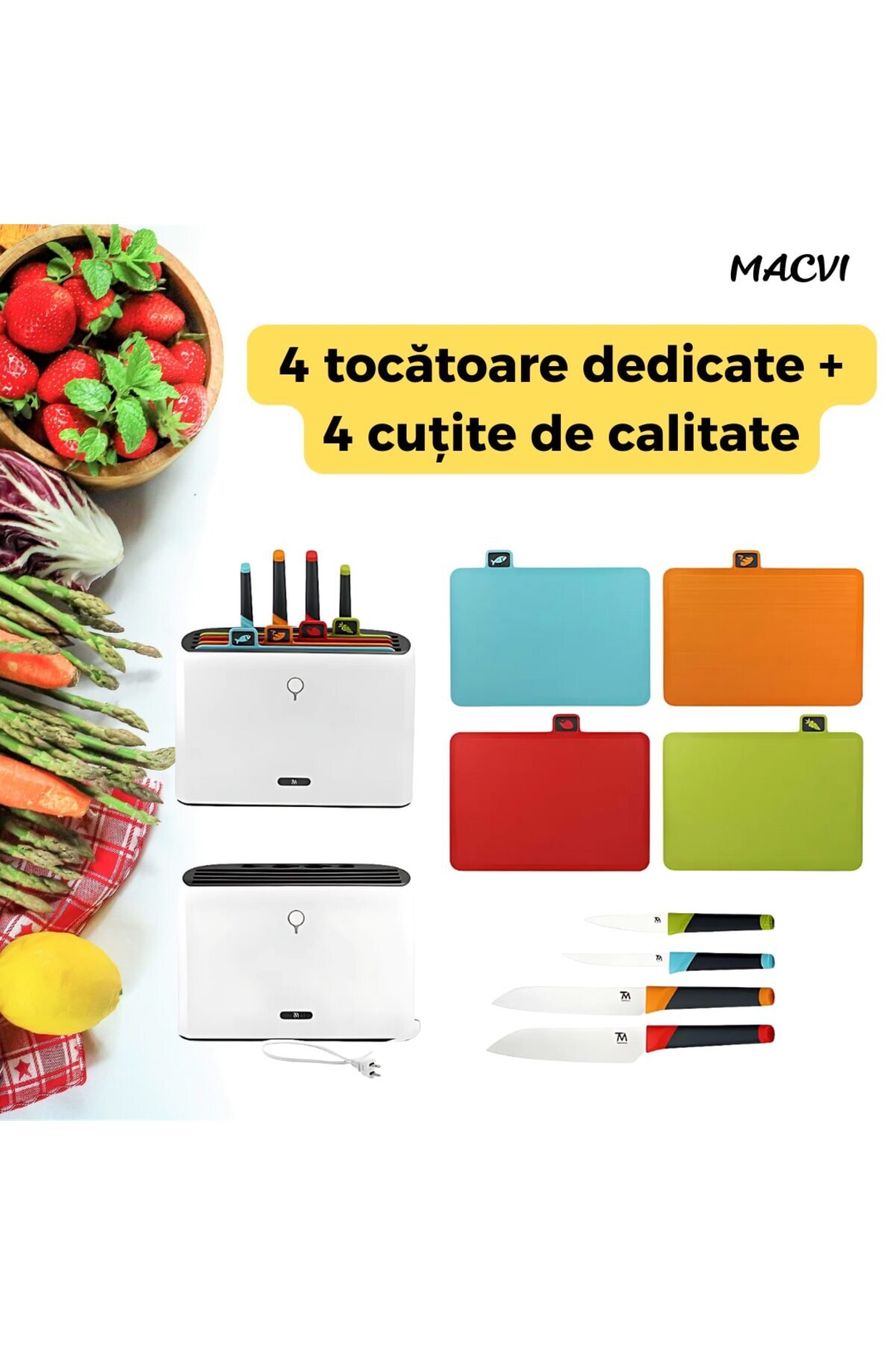 MACVI-Set of 4 Macvi® choppers and 4 knives, integrated stand, cleaning and drying function 9