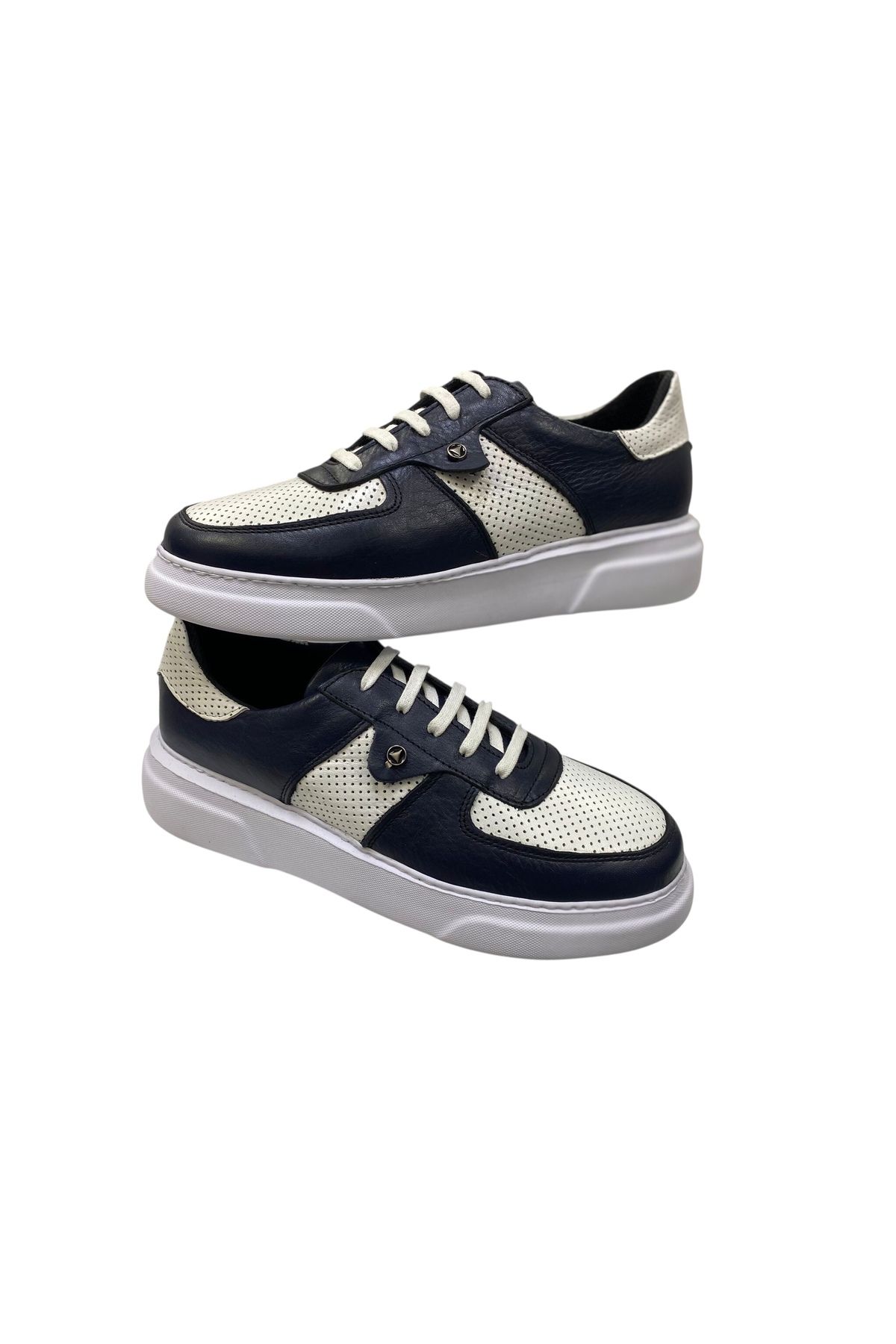 SULA ERKEK BAĞCIKLI SNEAKERS DERİ BEYAZ-LACİ İÇİ DERİ DİKİŞLİ POLİ TABAN