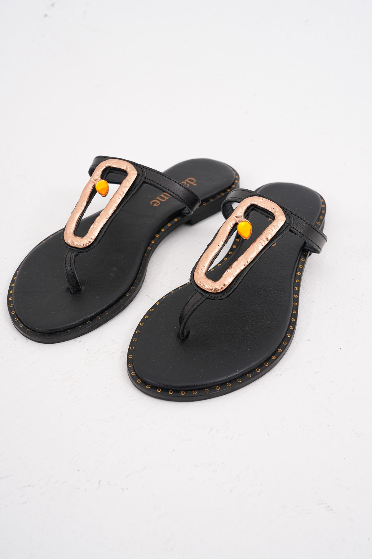 DaphneSandals Hakiki Deri Siyah Kadın Terlik - 5413