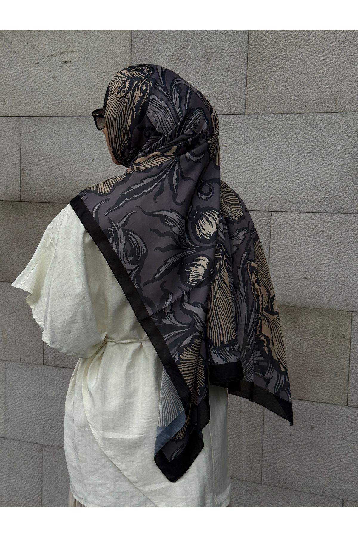 Qalortex Scarf Pamuklu Soft Luna Desen Şal-Gri