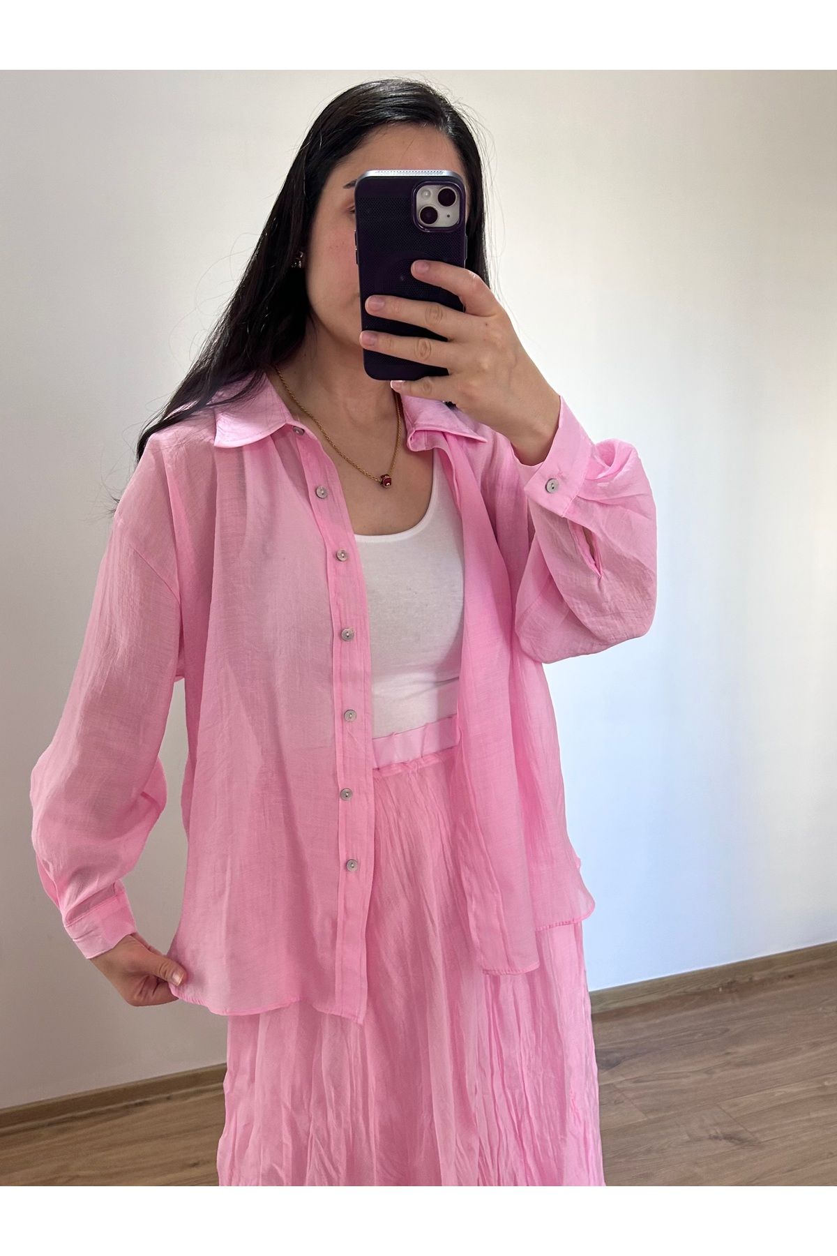 fikoşş İpeksi Oversize Salaş Standart Beden Gömlek