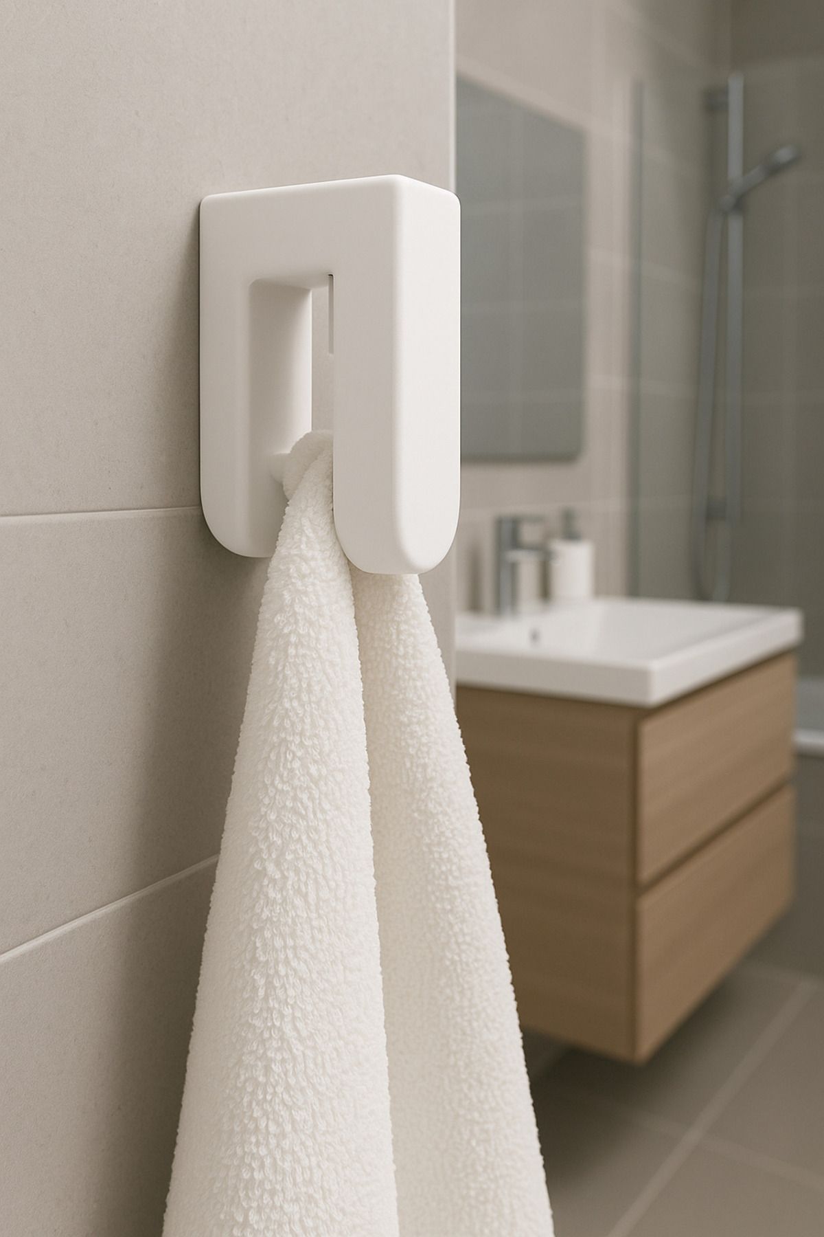 Tasarım 2'li Yapışkanlı Mutfak Banyo Bornoz Havlu Askılığı - Otomatik Tutup Bırakmalı Havlu Tutacağı