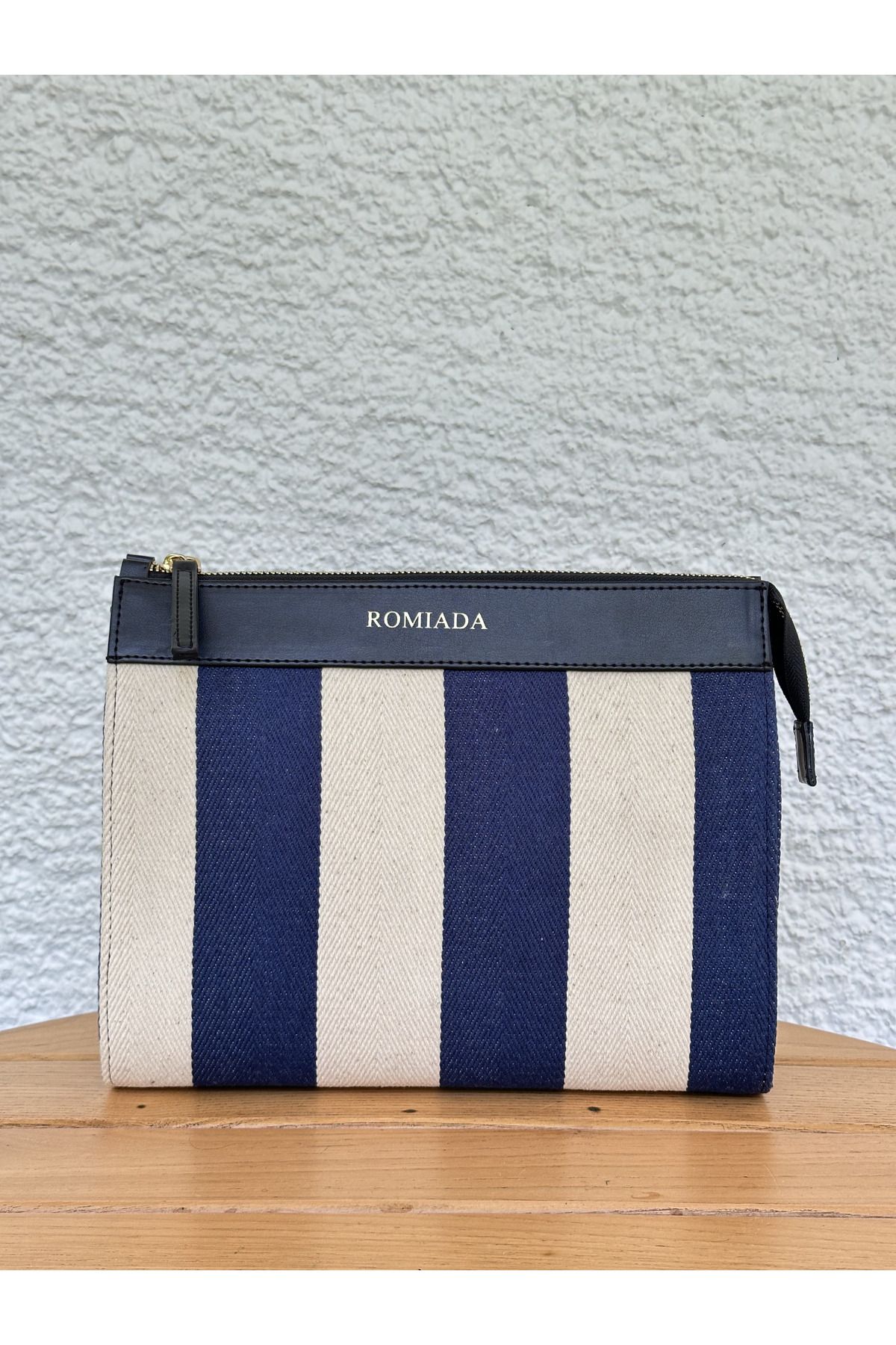 Romiada Pruva Lacivert Çizgili Clutch Çanta