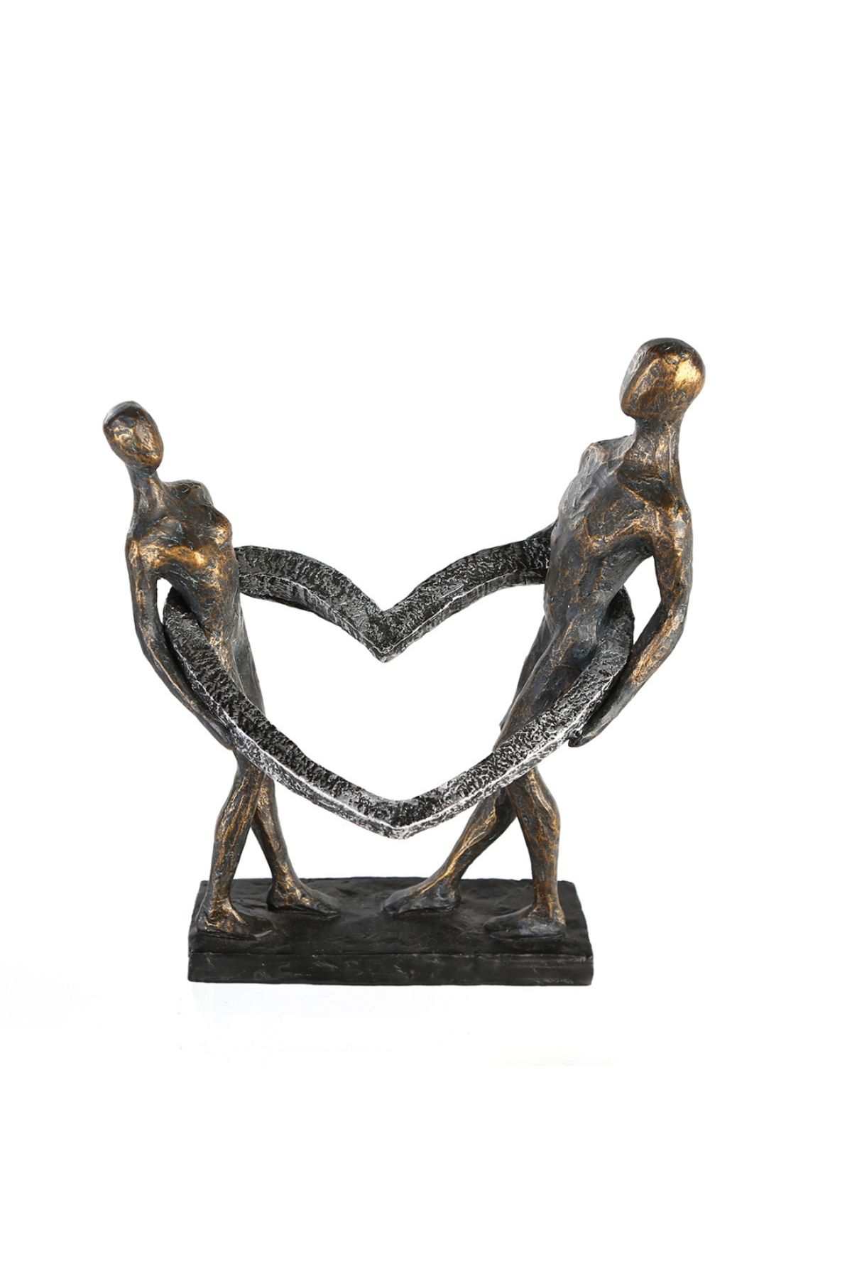 Gilde Gılde Heykel Kalp Çift Motifi Sentetik Reçine Gri Bronz Renkli L.13 Cm W.26 Cm H.31 Cm