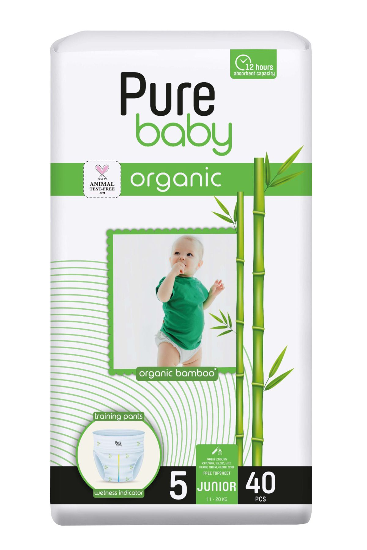 Pure Baby Scutece-chilotel Organic Bamboo, Nr.5, 11-20 Kg, 40 Bucati - One Size