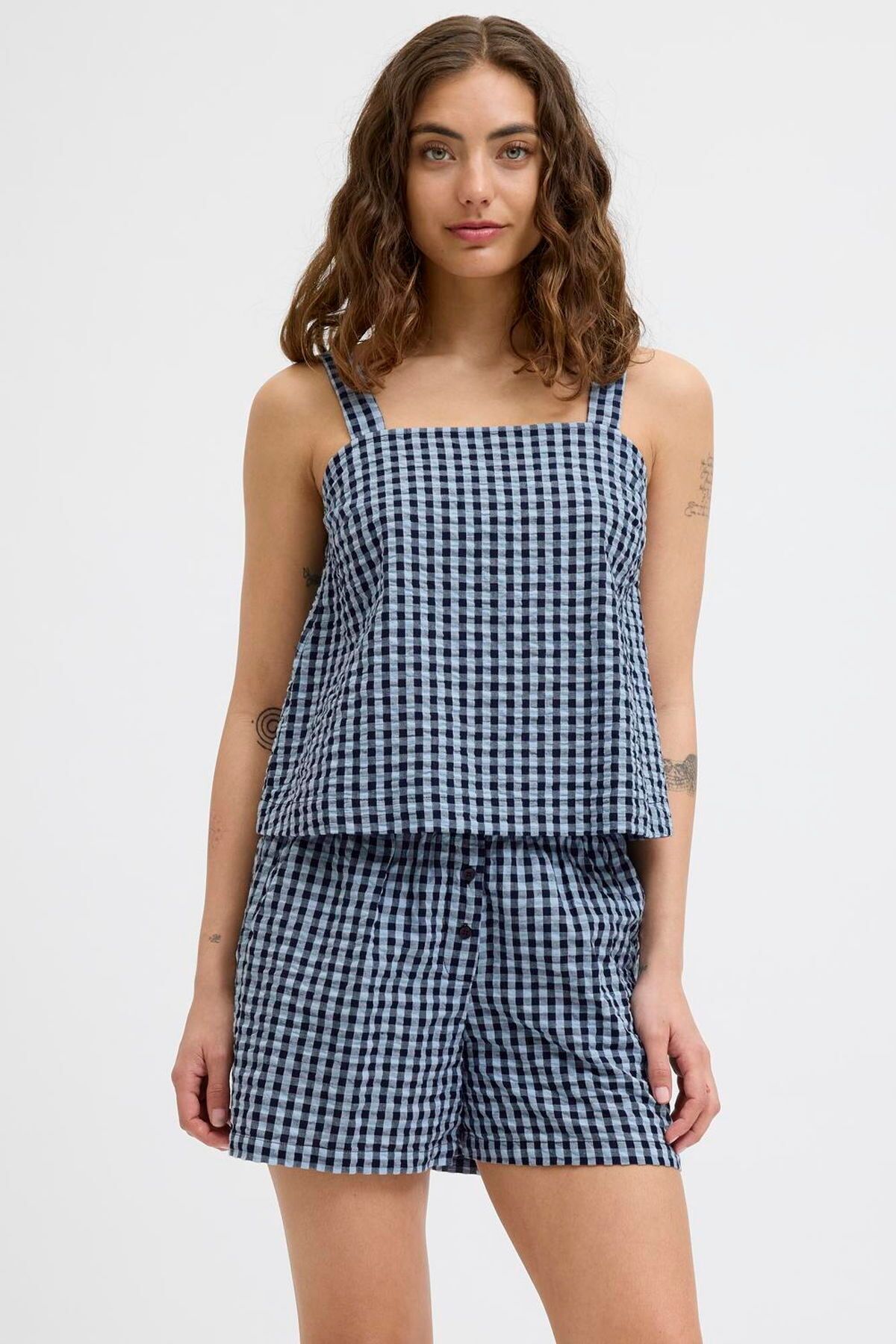 Jack & Jones Kadin Kalin Askili Ekose Desenli Bluz - Petra