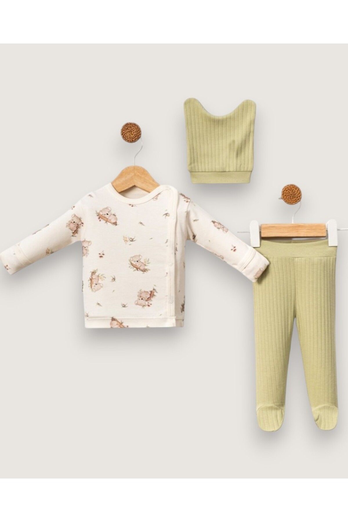 MINNOOSH BABY Koala Desenli Kız Bebek 3'Lü Zıbın Takımı %100 Pamuk