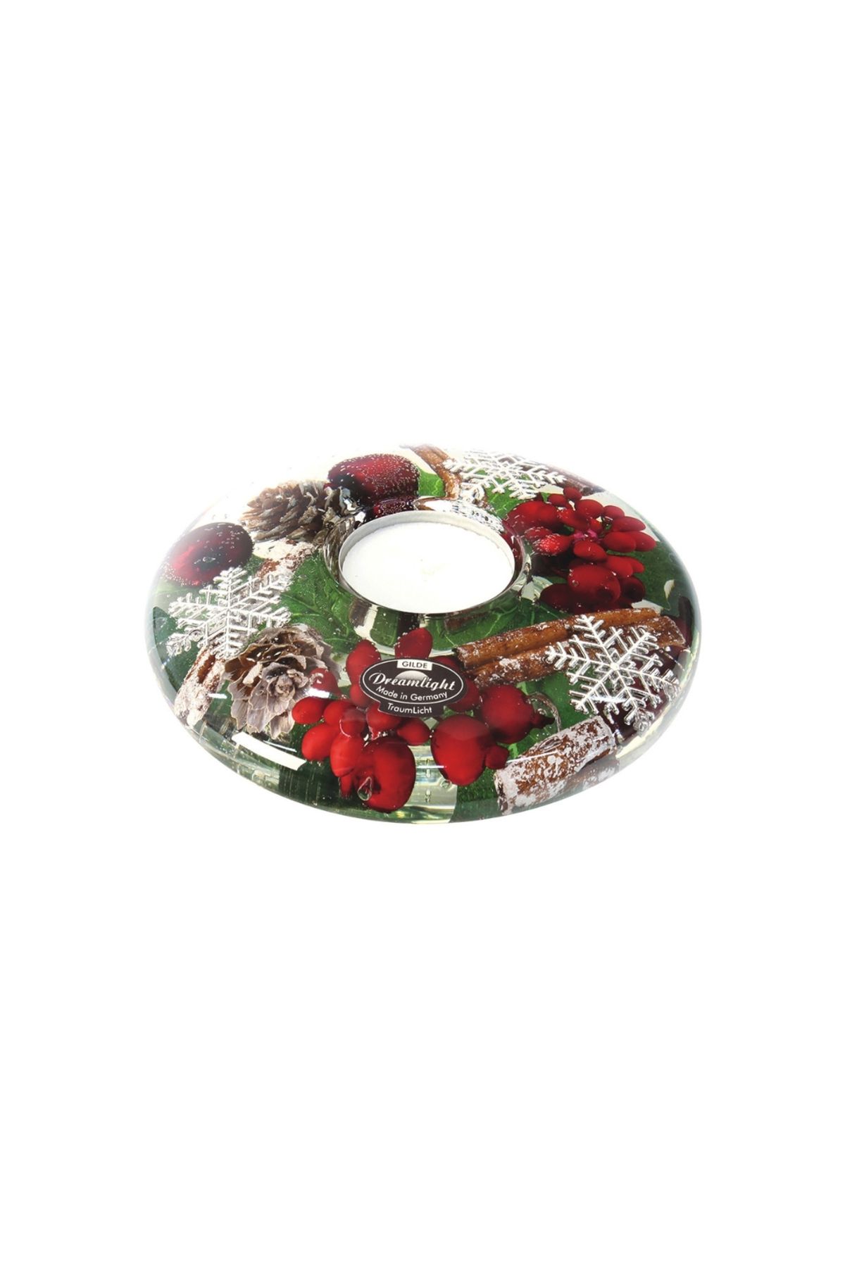 Gilde Gılde Dreamlight Tealight Mumluk Ufo Medium Kar Tanesi Motifli Cam Kırmızı H.5 Cm D.12 Cm