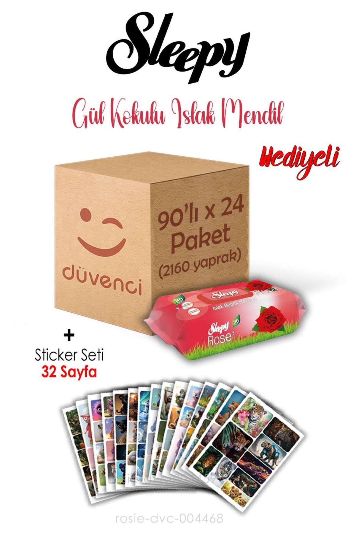 Sleepy Gül Kokulu Islak Havlu Sleepy 90x24 (2160 yaprak) ve Sticker Seti 32 Sayfa