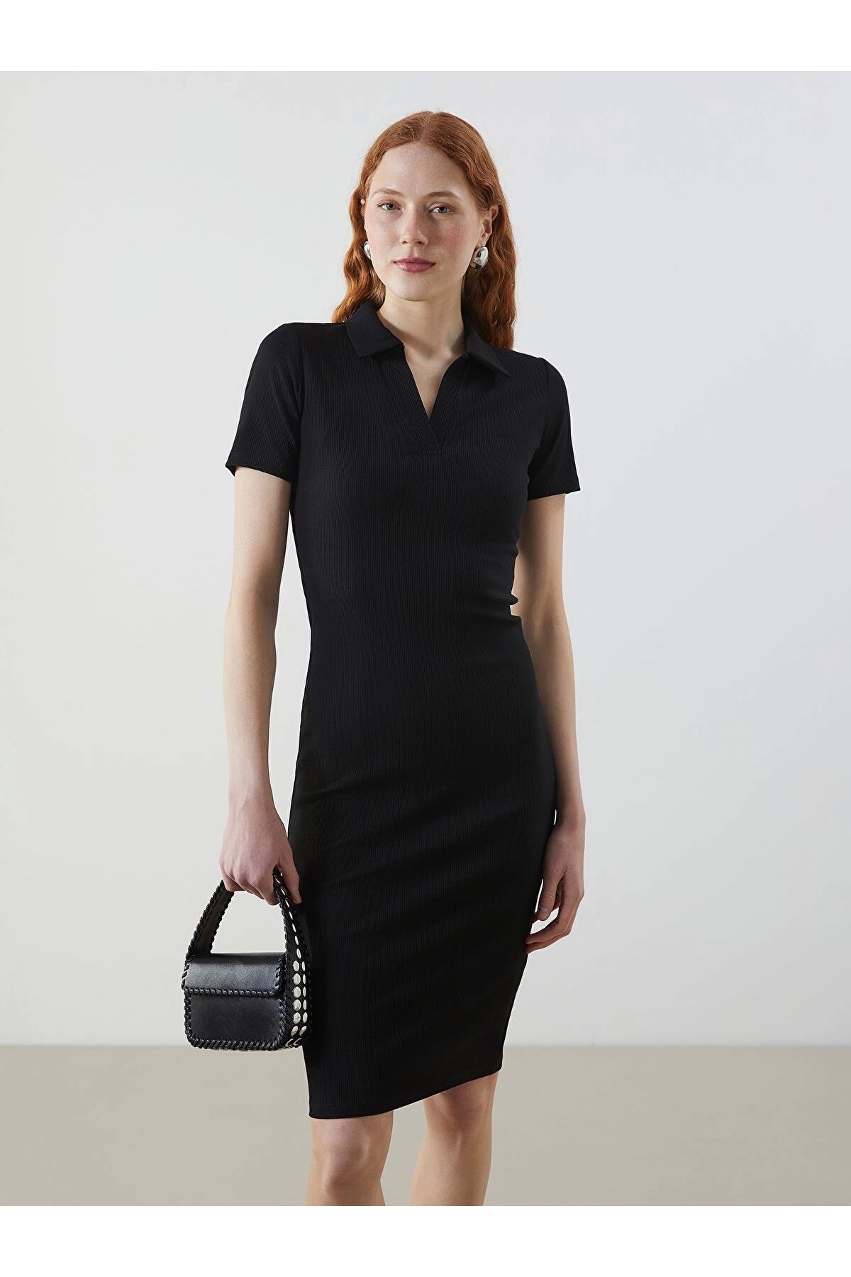 LC Waikiki LCW Vision Siyah Polo Yaka Bodycon Elbise