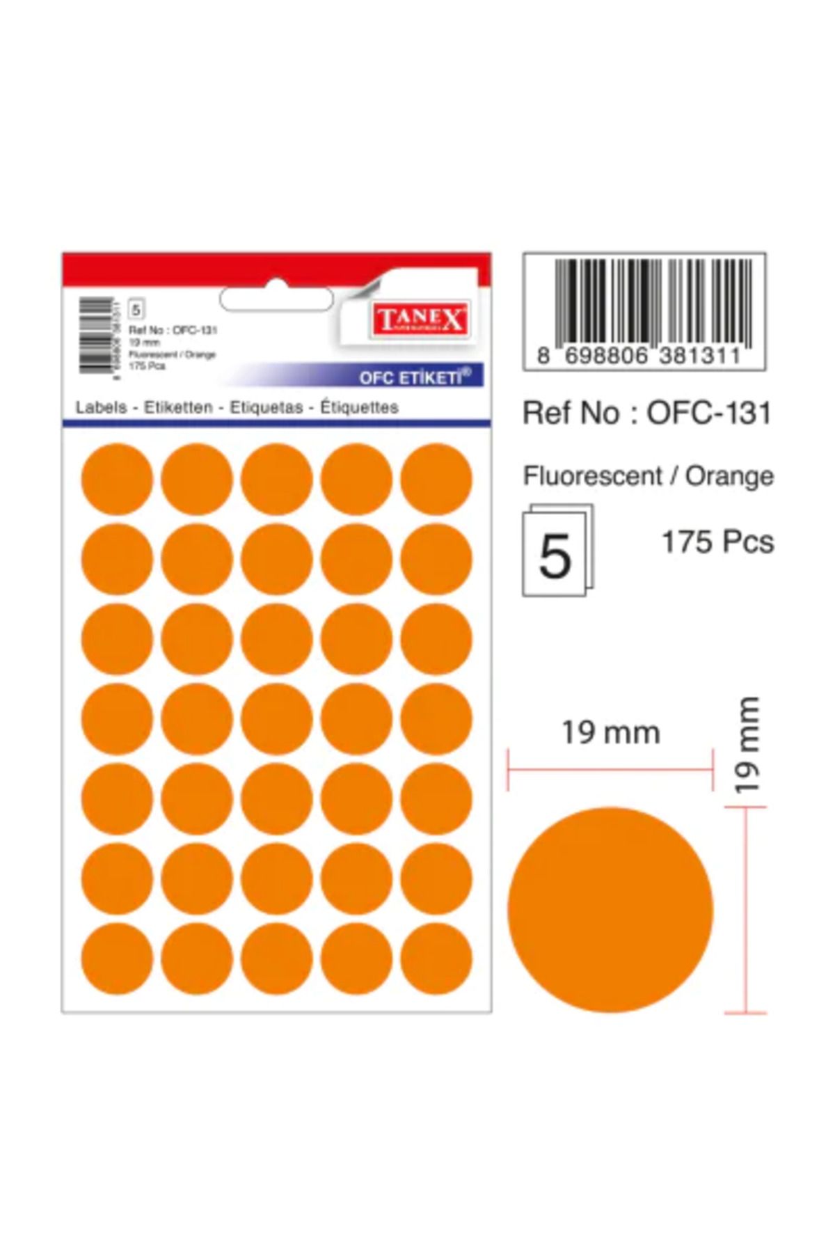 Tanex Florasan OFC-131 Turuncu Ofis Etiketi 19MM