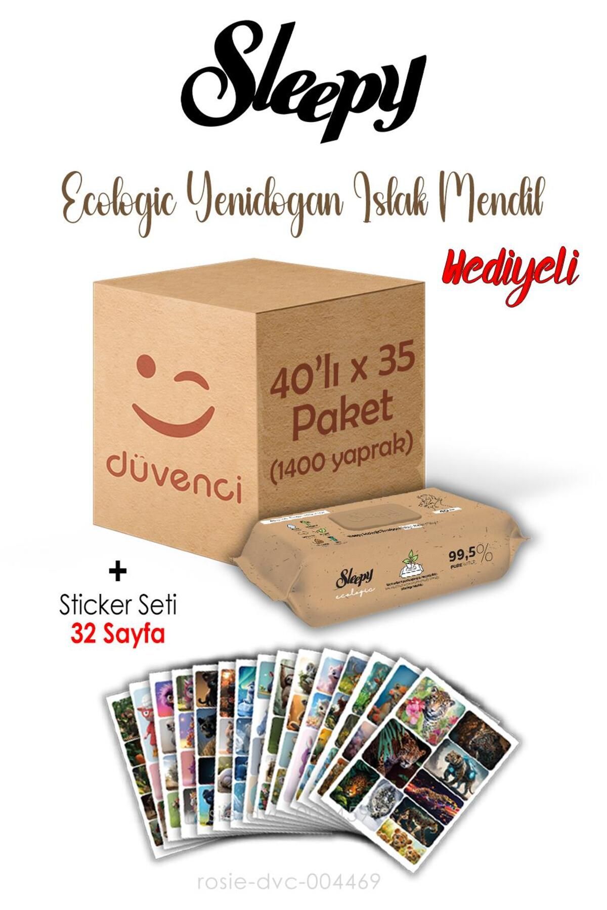 Sleepy Ecologic Yenidoğan Islak Havlu 40x35 (1400 yaprak) ve Sticker Seti 32 Sayfa