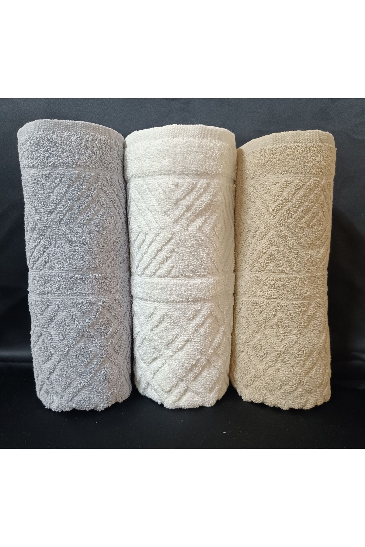 havloom Prizma Desenli 3'lü Set El Havlusu / Yüz Havlusu / Baş Havlusu %100 Pamuk 50*90 Cm