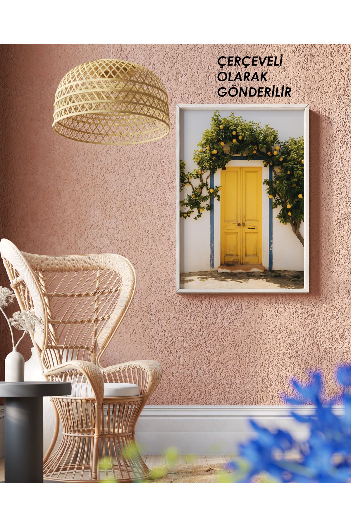 çınararthome Sarı Kapı Temalı Dekoratif Tablo – Ahşap Çerçeveli Duvar Dekorasyonu