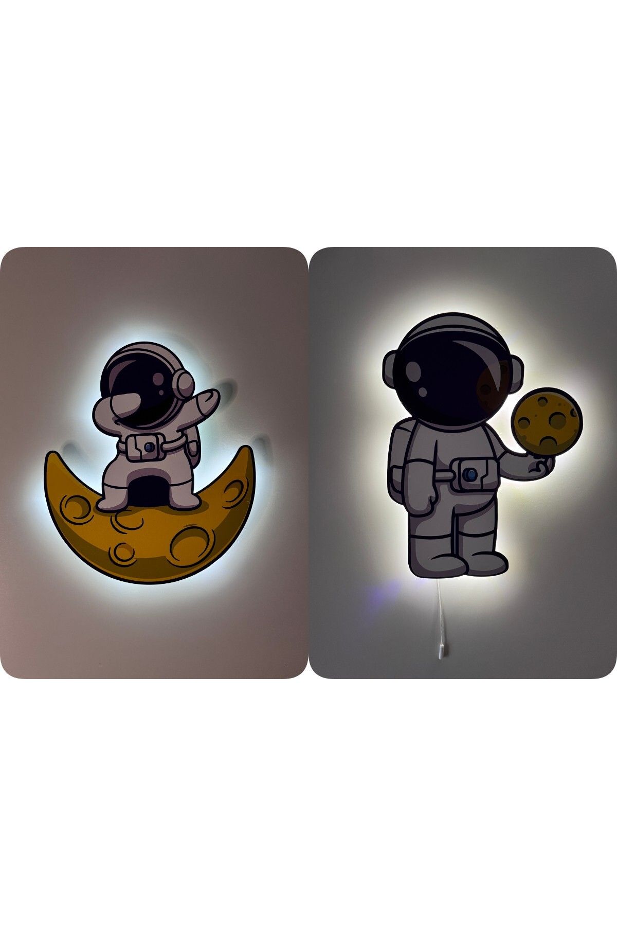 UViolets Dekoratif Baskılı Astronotlu Çocuk Odası Gece Lamba (2'Lİ ÜRÜN)