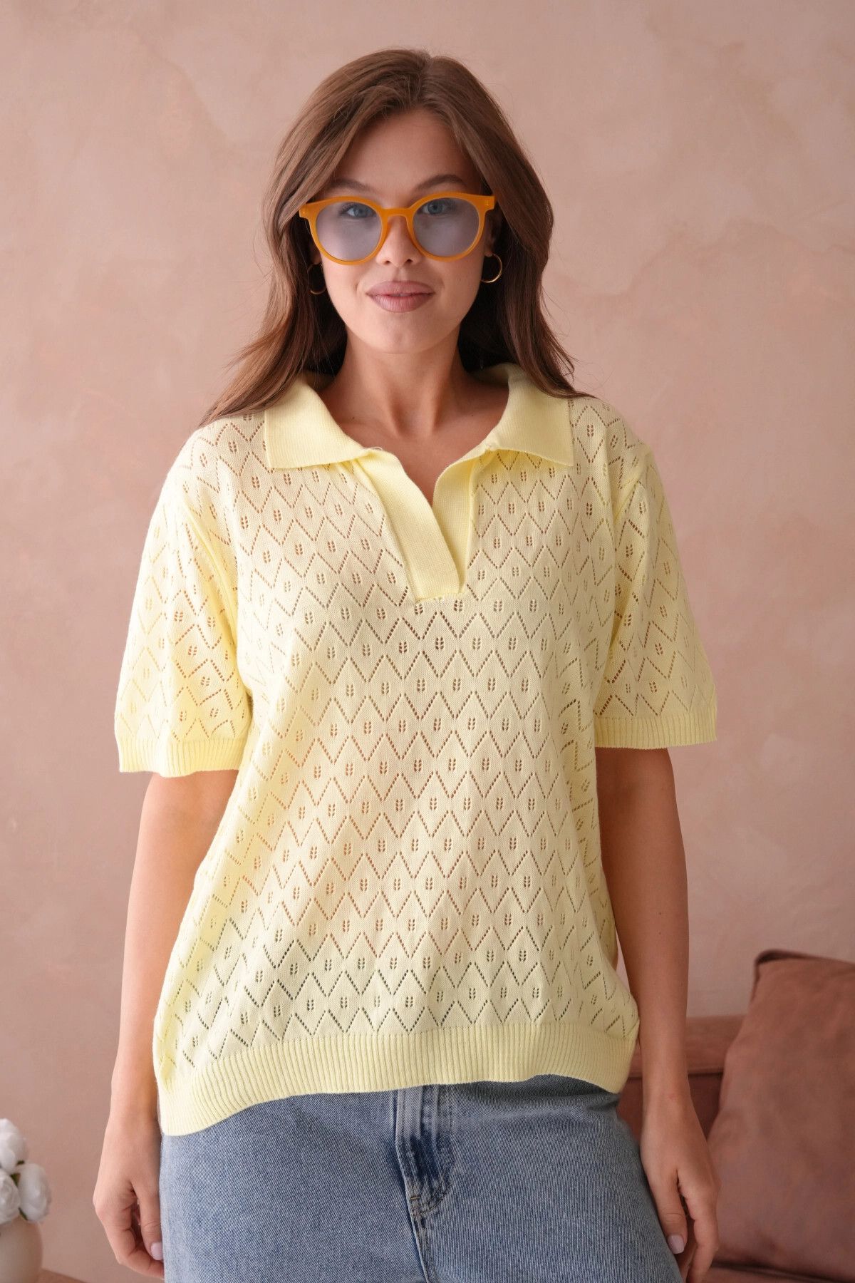 Park Karon Polo Yaka Kısa Kol Salaş Yazlık Triko T-Shirt
