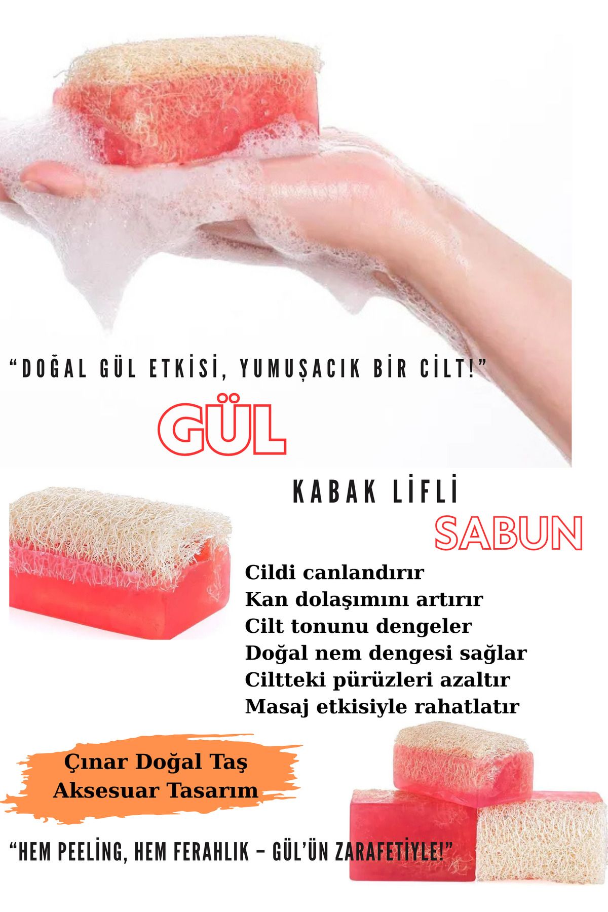 Doğal Tasarım Doğal Gül Kabak Lifli Sabun – Peeling ve Nem Desteği