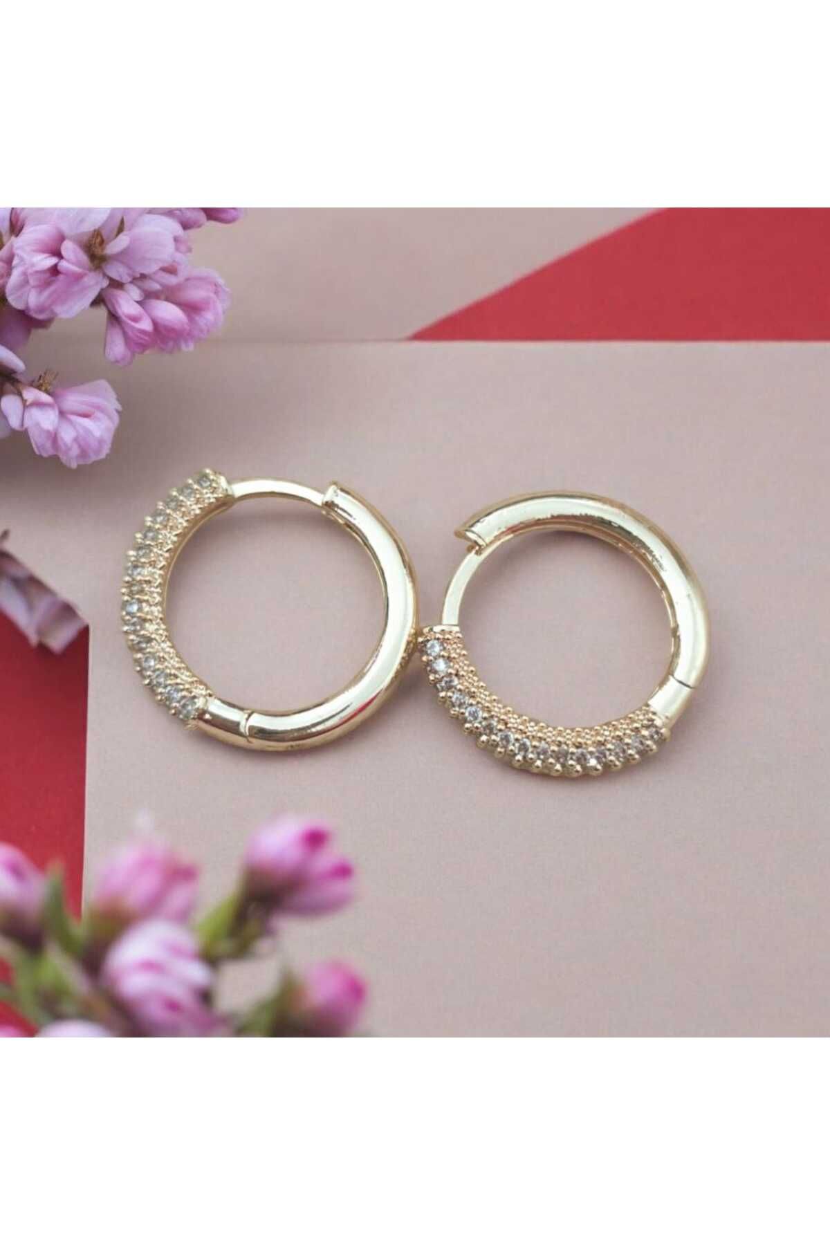 feyza collection Zirkon Taşlı Halka VIP Çelik Küpe