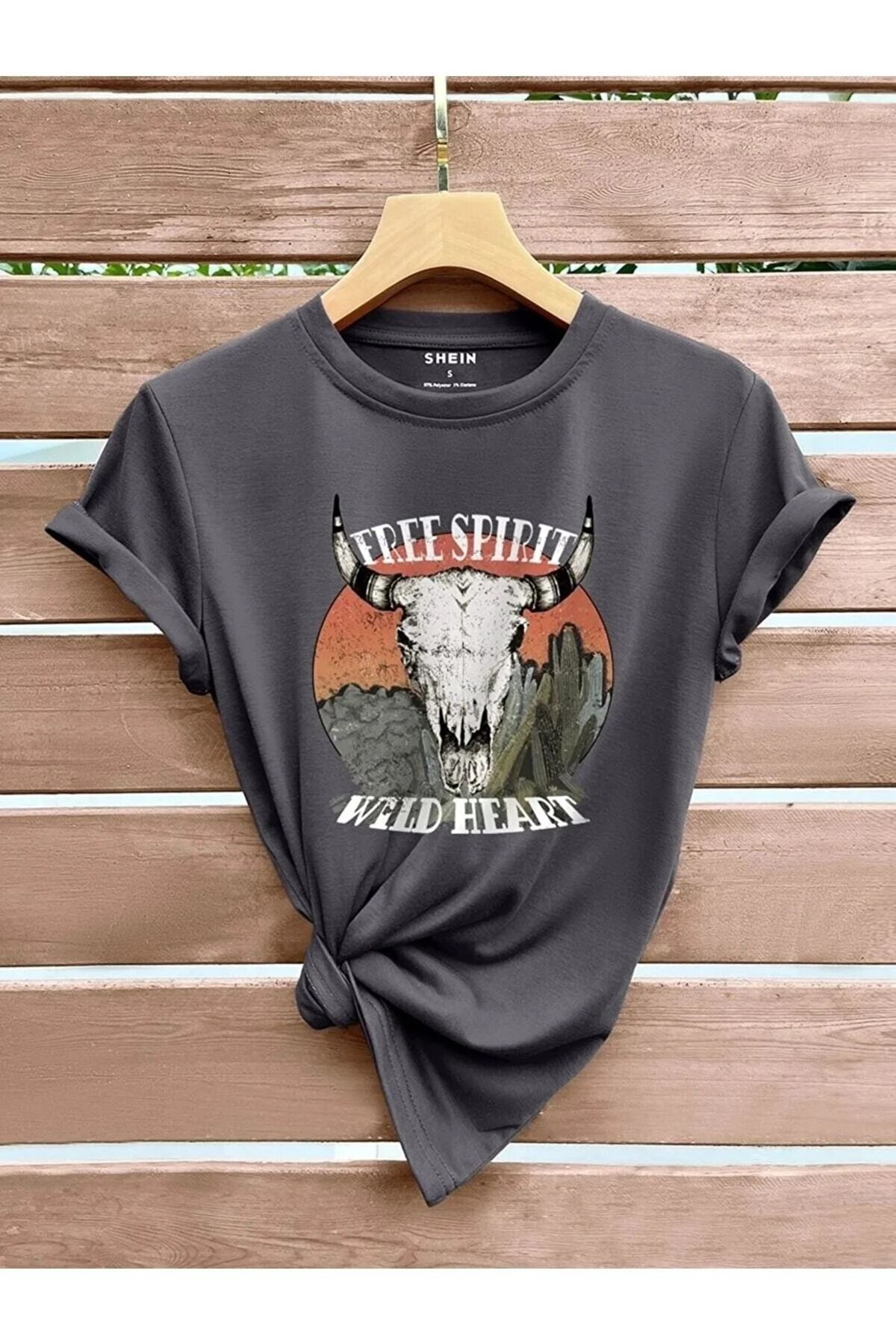 BLACK NİCE Unisex Free Spirit Baskılı Oversize Bisiklet Yaka Tshirt
