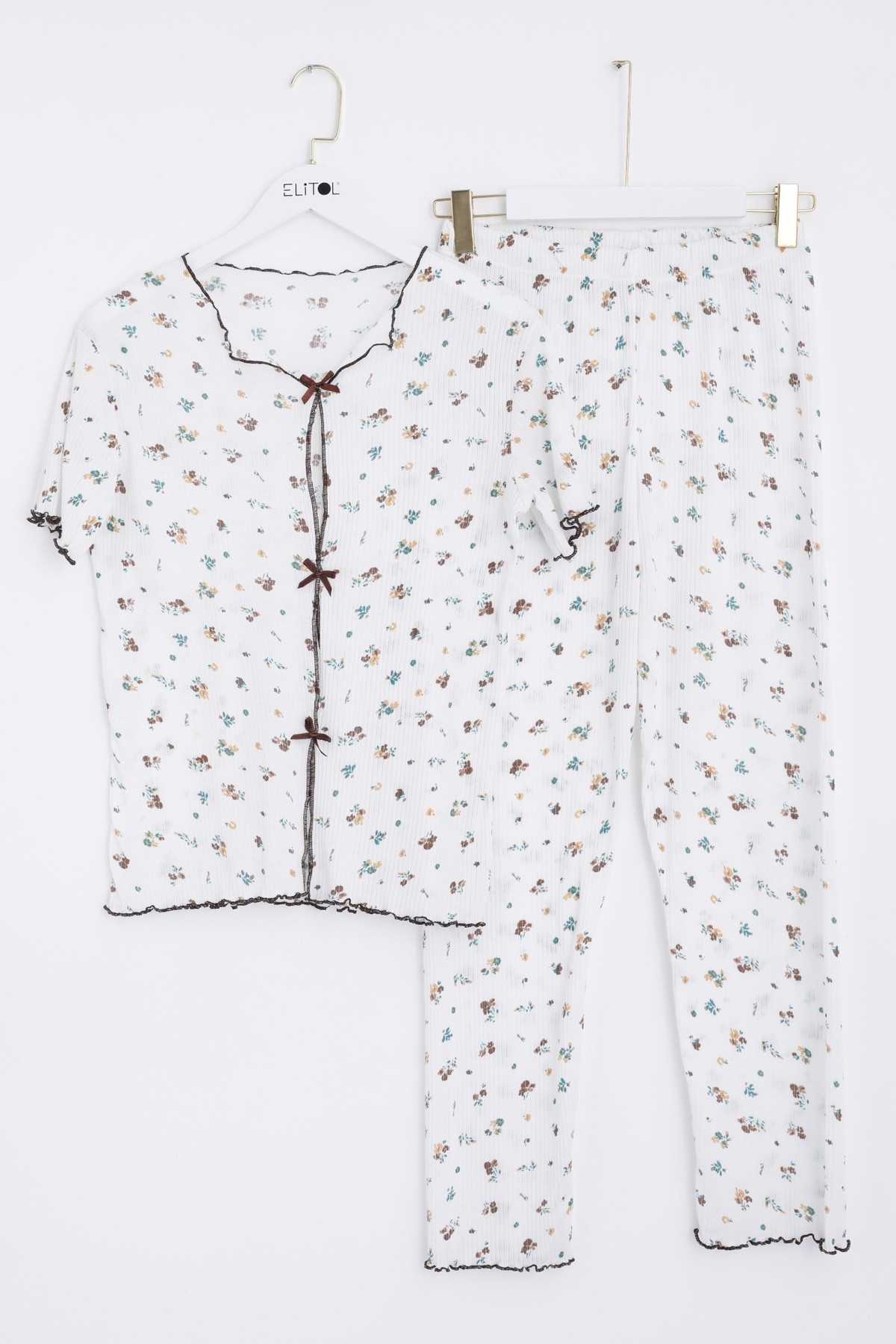 Raporlu Viskon Kurdeleli Pijama Takımı