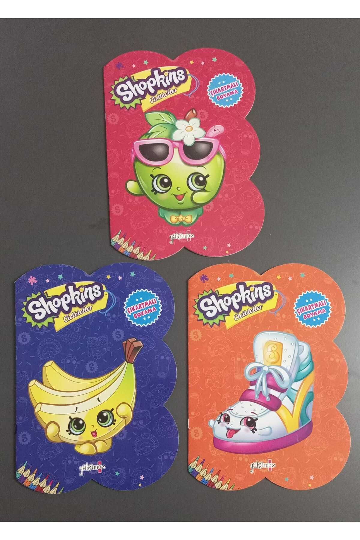 Yakamoz Yayınları 3'lü Set. Shopkins Cicibiciler - Çıkartmalı Boyama. Kırmızı + Turuncu + Lacivert .
