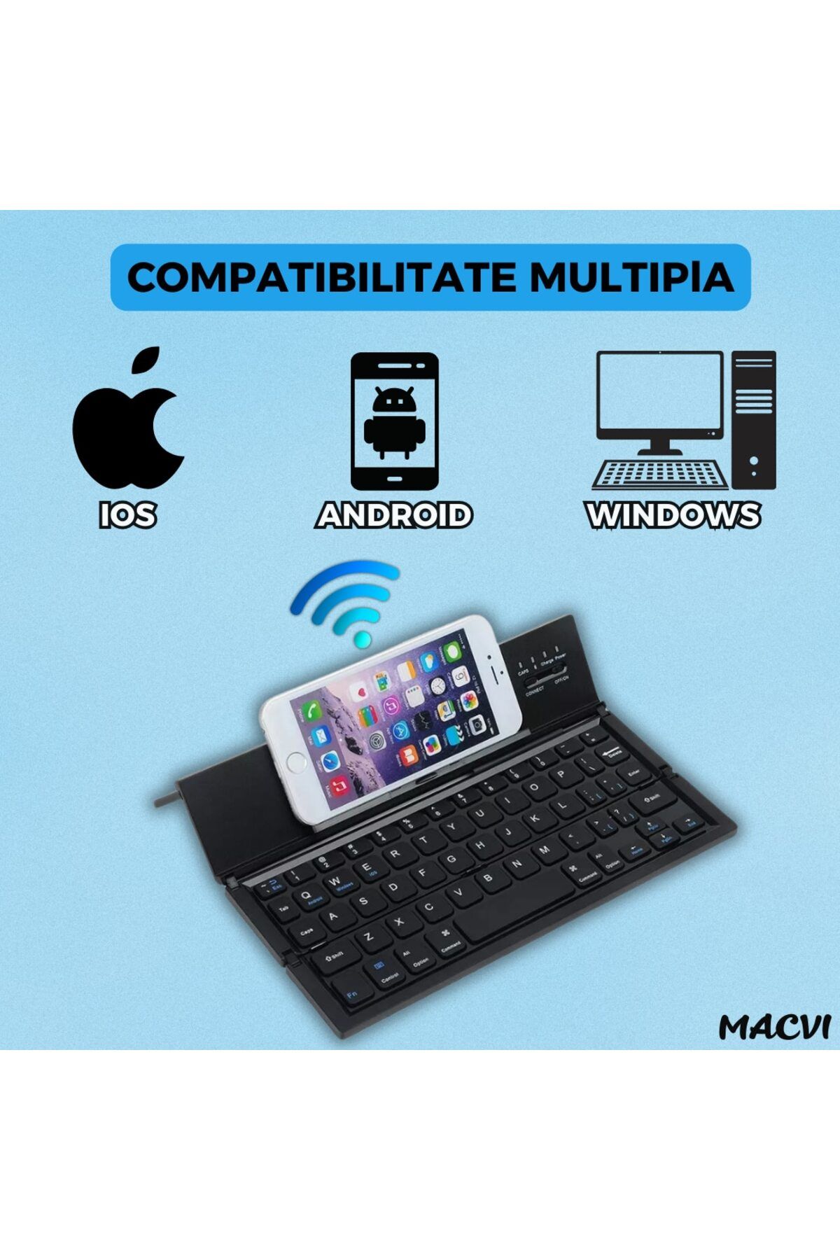 MACVI-Macvi® wireless foldable Bluetooth keyboard, compact, touchpad, for tablet and laptop, black 4