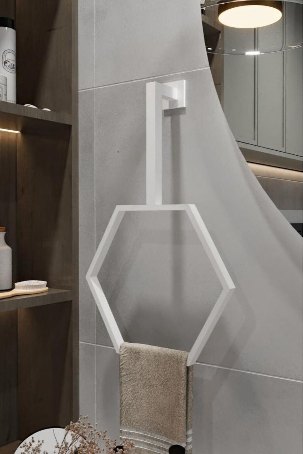 Grandmix Duvar Montajlı Altıgen Havlu Askısı Modern Minimalist Metal Banyo Havlu Halkası Banyo Toparlayıcı