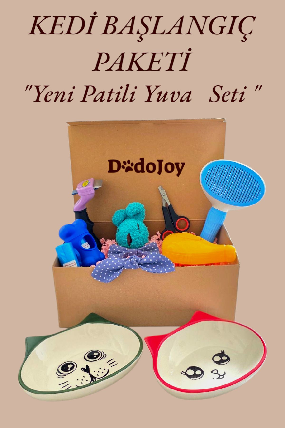 DodoJoy Kedi Başlangıç Paketi Kedi Bakım Seti Oyuncak Seti Kedi Tasma Evcil Hayvan Bakım Seti