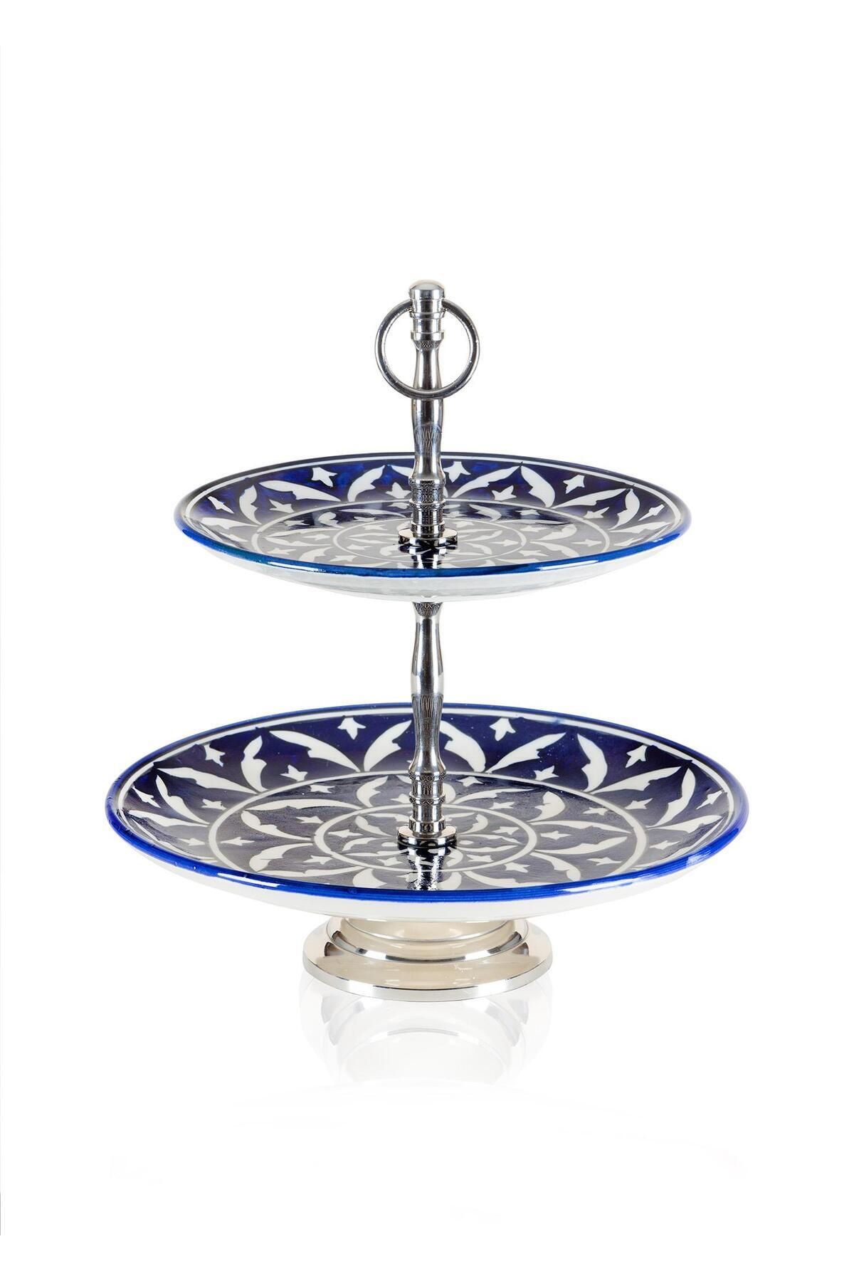 GUNES ZUCCACIYE Corallo 2 Katlı Kek Pasta Servisi Mavi 27x22x31 Cm