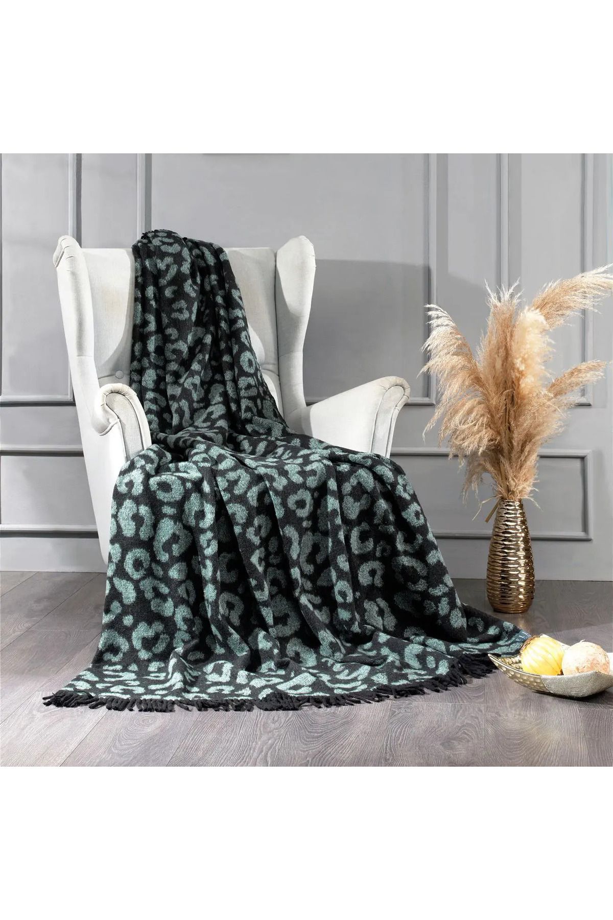 ELLE HOME Leopar Tek Kişilik Battaniye - Yeşil