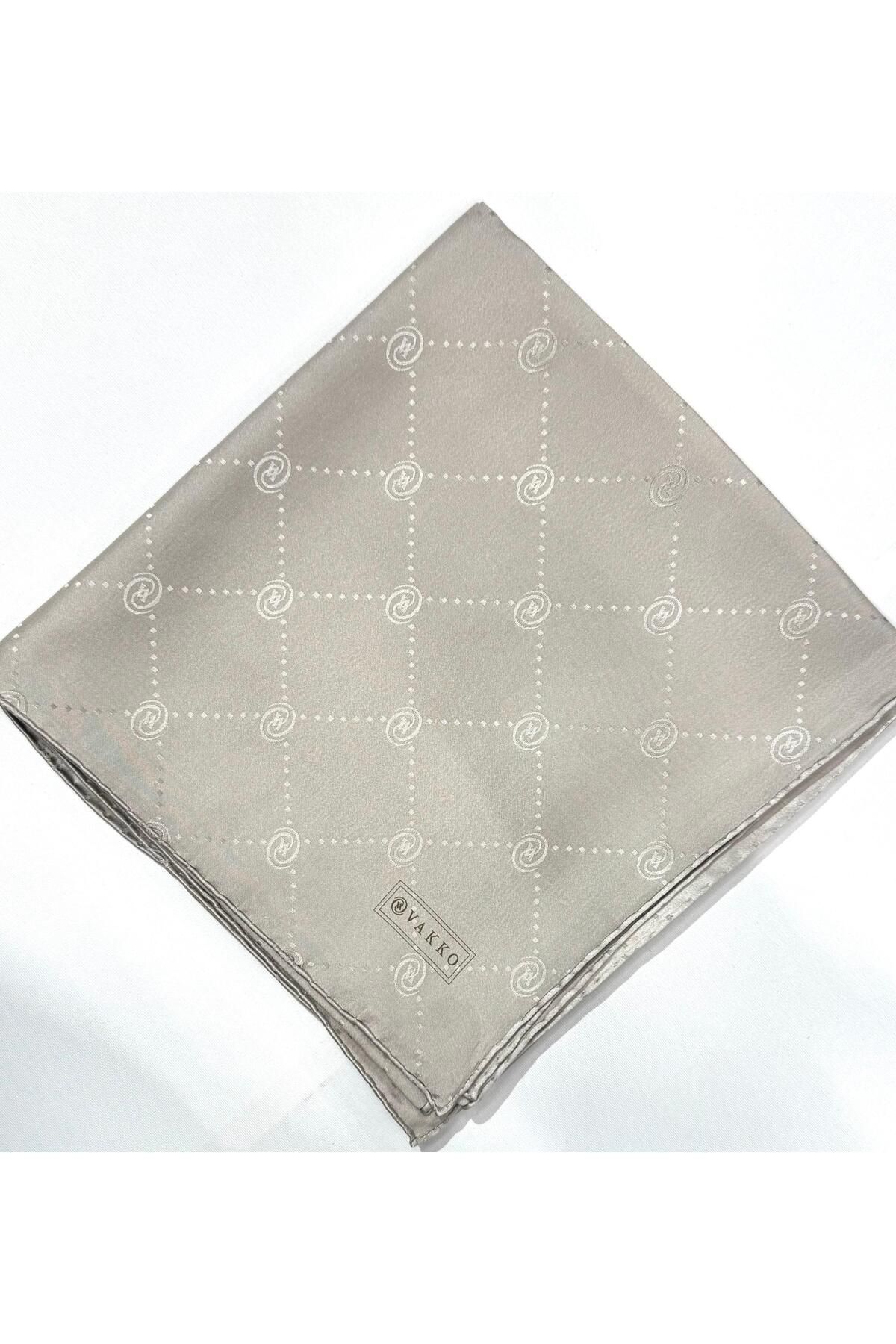 Vakko Monogram Jakar İpek Eşarp 41549-Vizon