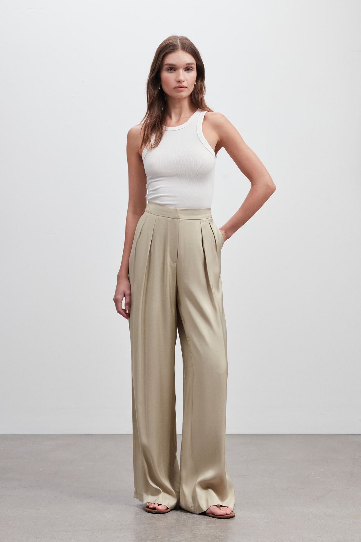 Shn PİLELİ WIDE LEG PANTOLON