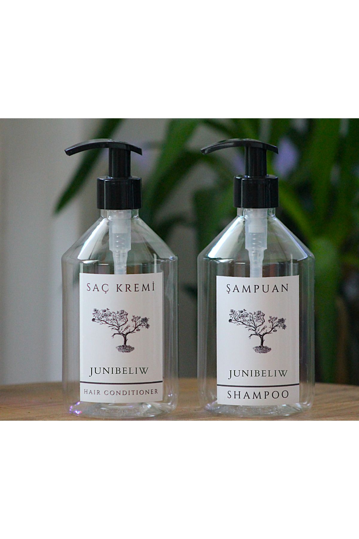 junibeliw 2li Set Şeffaf Plastik Şişe BOŞ Saç Kremi Şampuan Şişesi 2x500ml
