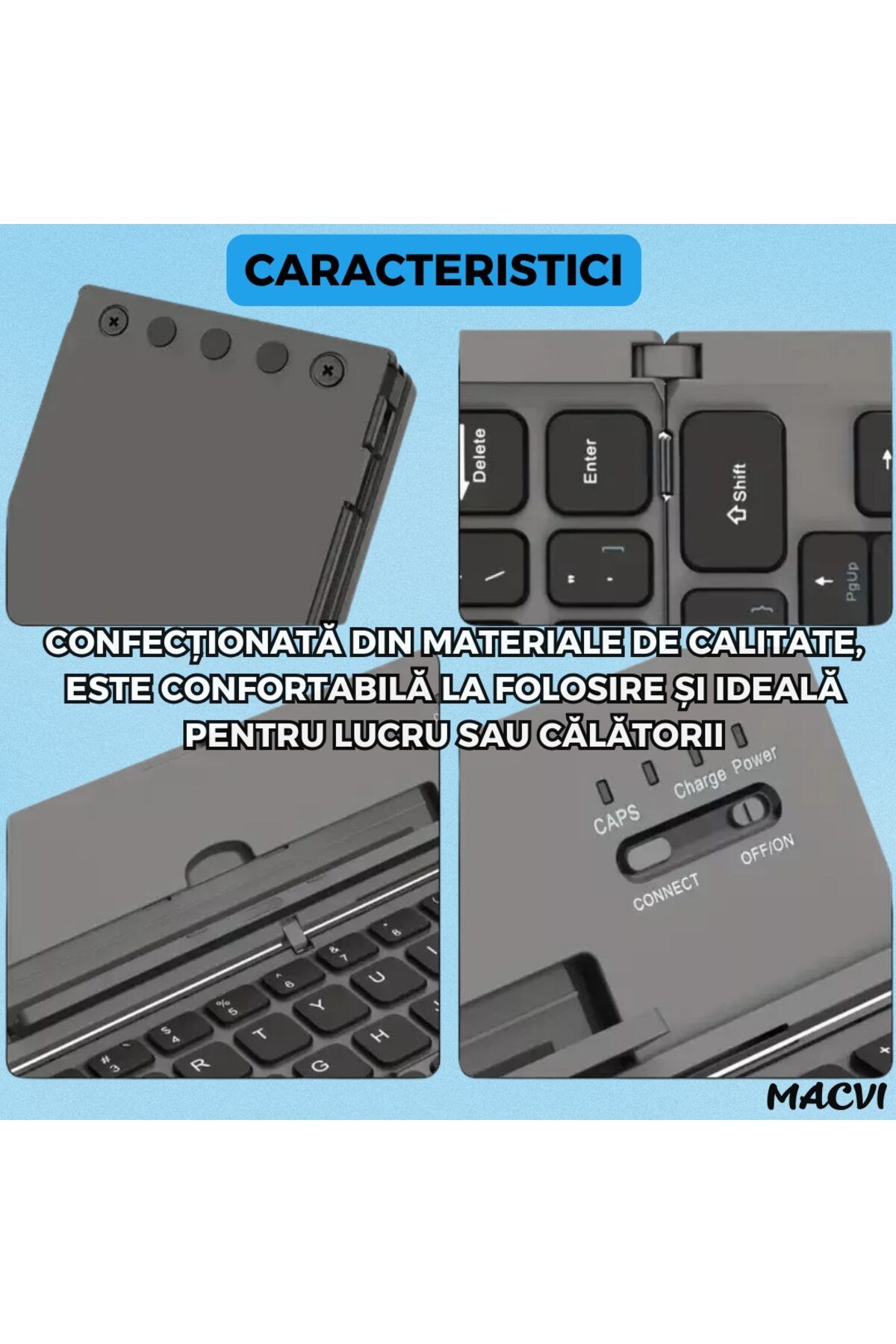 MACVI-Macvi® wireless foldable Bluetooth keyboard, compact, touchpad, for tablet and laptop, black 3