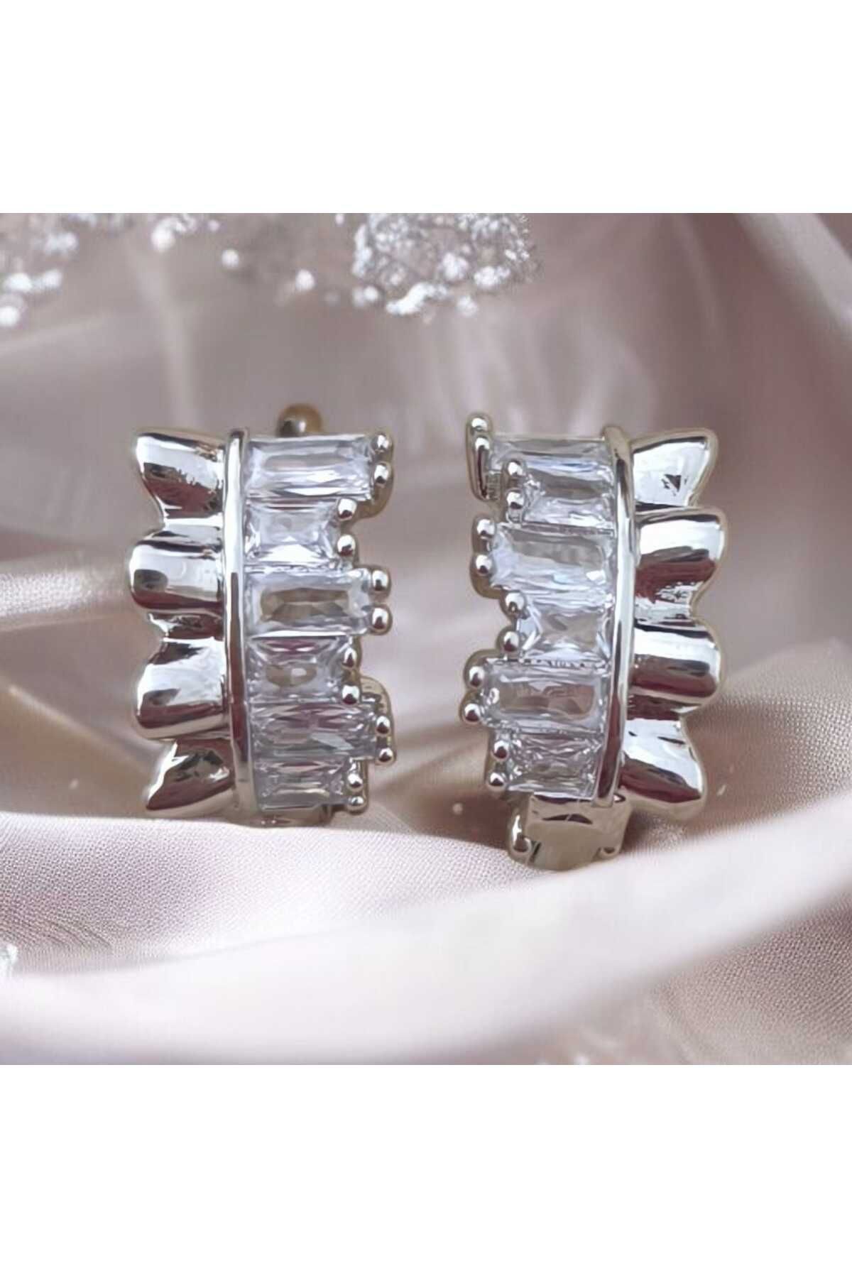 feyza collection Baget Zirkon Taşlı Halka VIP Çelik Küpe