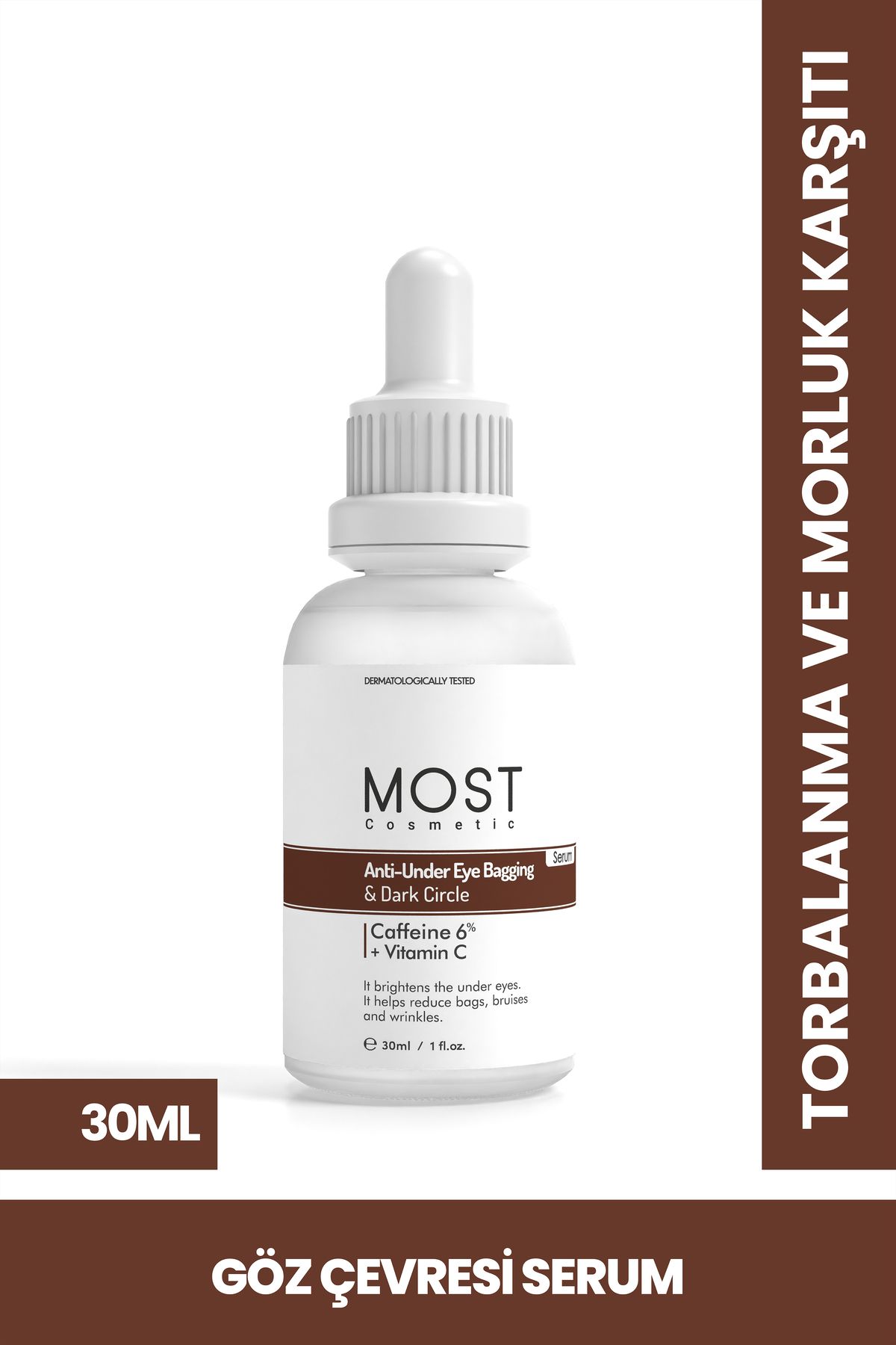 MOST Cosmetic Göz Altı Torbalanma, Göz Altı Aydınlatıcı, Morluk Ve Kırışıklık Karşıtı Caffeine Serum 30 ml
